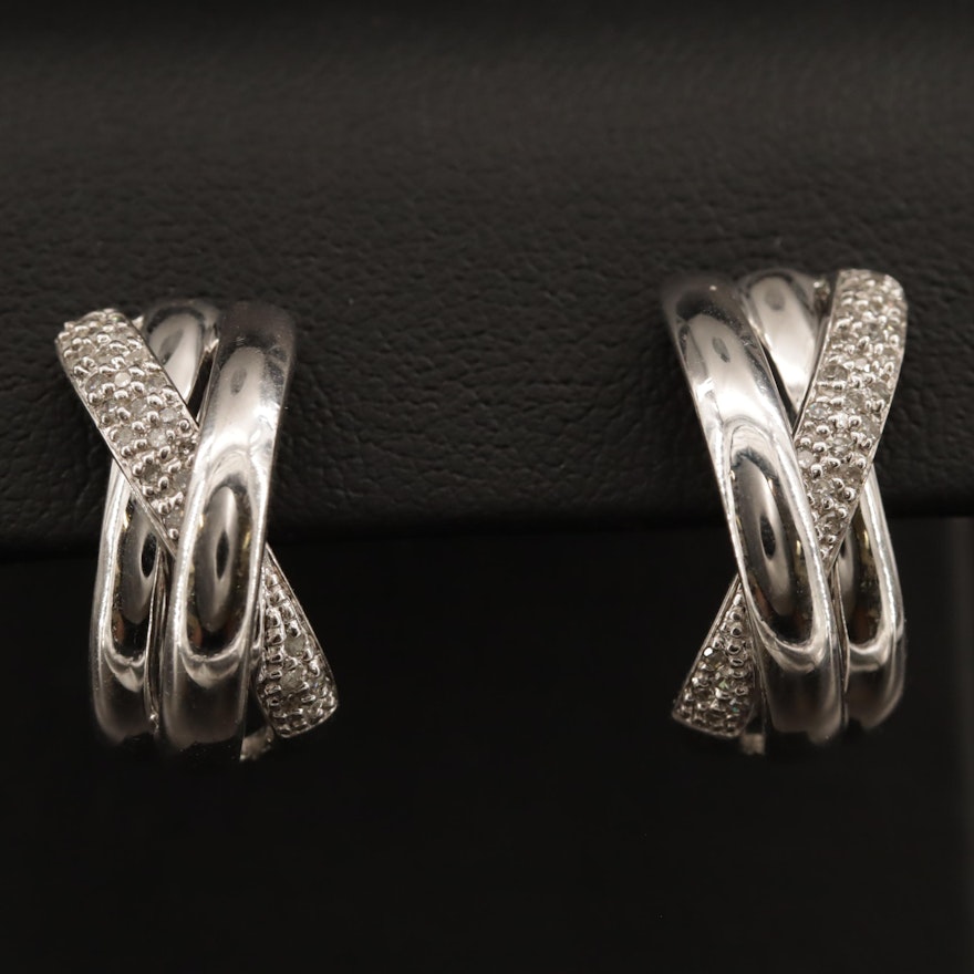 Sterling Silver Diamond Half Hoop Earrings