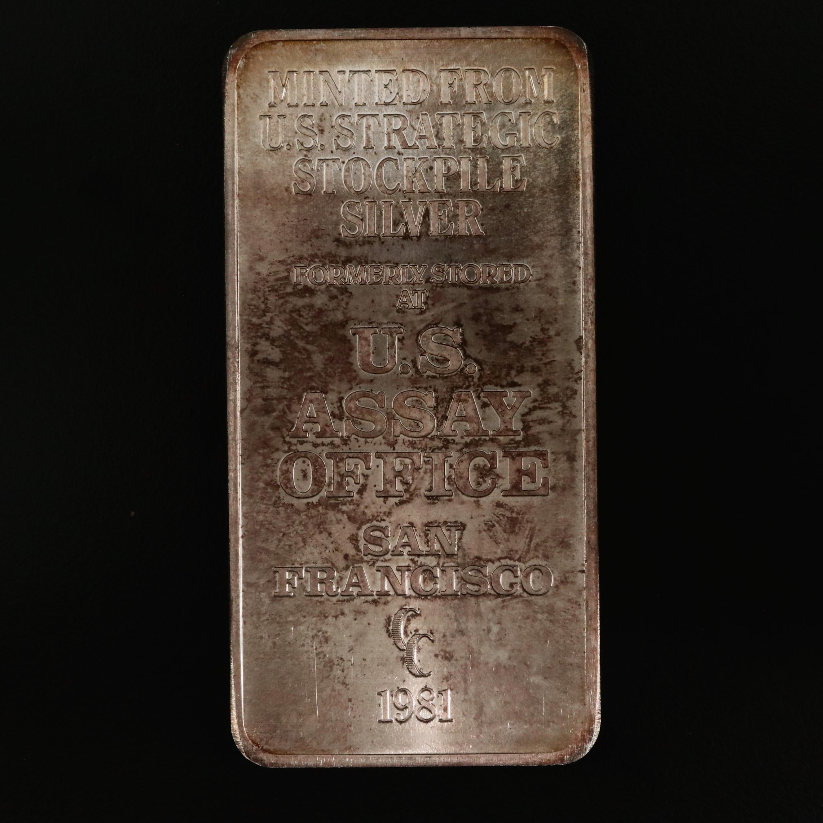 1981 Ten Troy Ounce .999 Fine Silver Ingot, U.S. Assay Office San Francisco