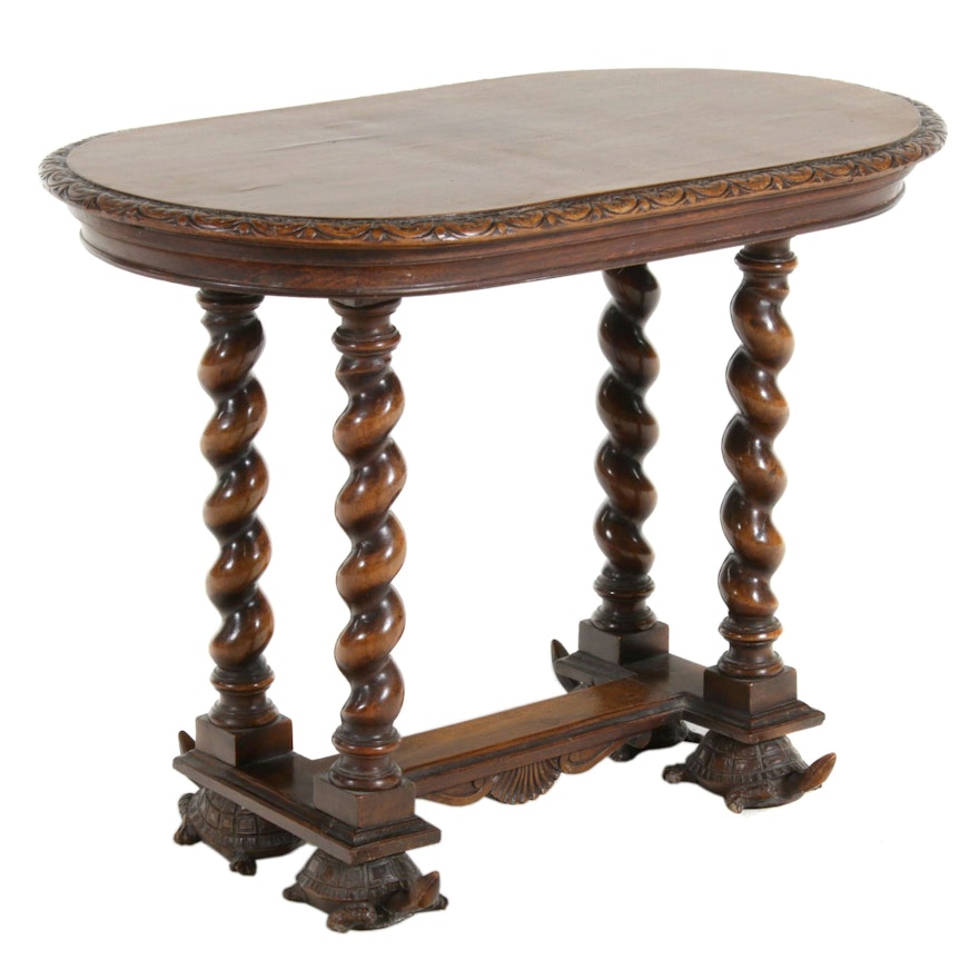 Renaissance Revival Carved Walnut Side Table with Turtles, Early 20th Century