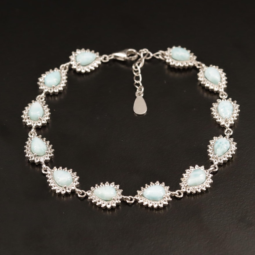 Sterling Silver, Larimar and Topaz Link Bracelet