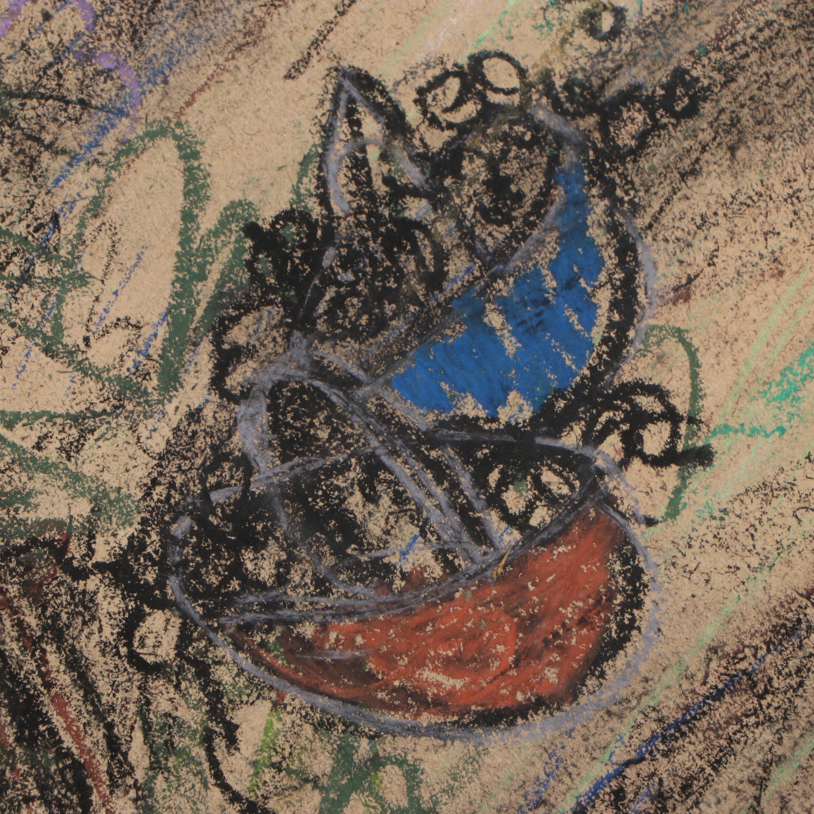 Esther Liu Charcoal and Pastel Drawing "Memory of Picking Grapes", 1979