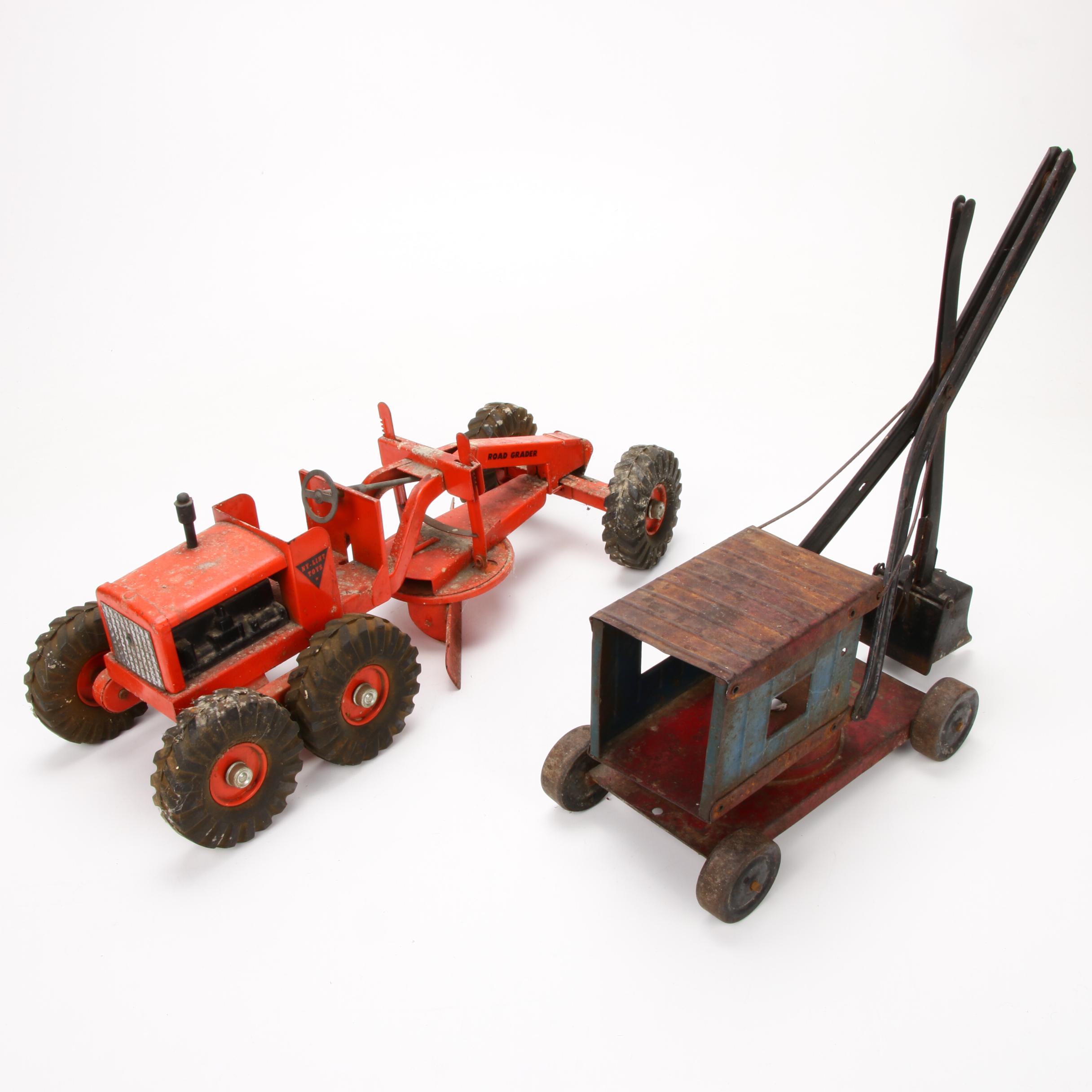 NY-Lint "Road Grader" and Structo "Excavator" Construction Toys, Vintage