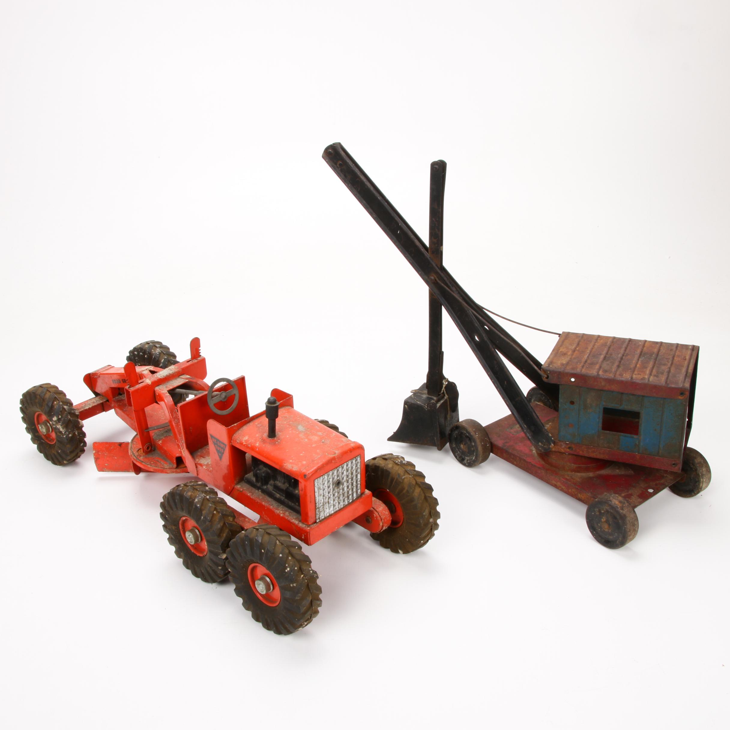 NY-Lint "Road Grader" and Structo "Excavator" Construction Toys, Vintage