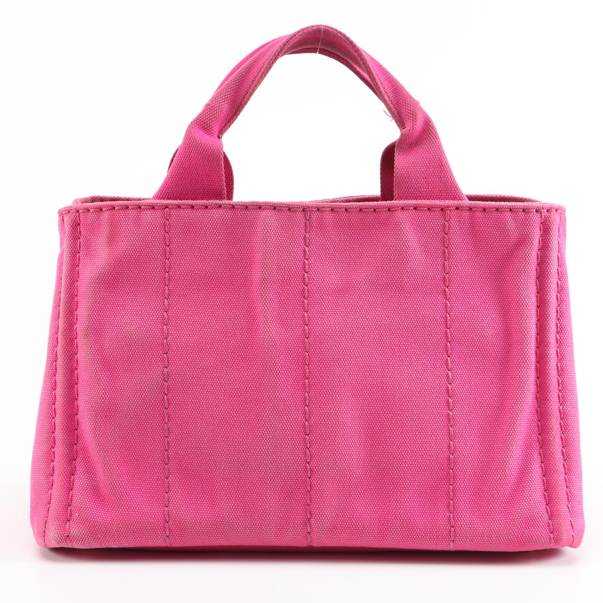 Prada Canapa Pink Canvas Large Logo Print Two-Way Tote