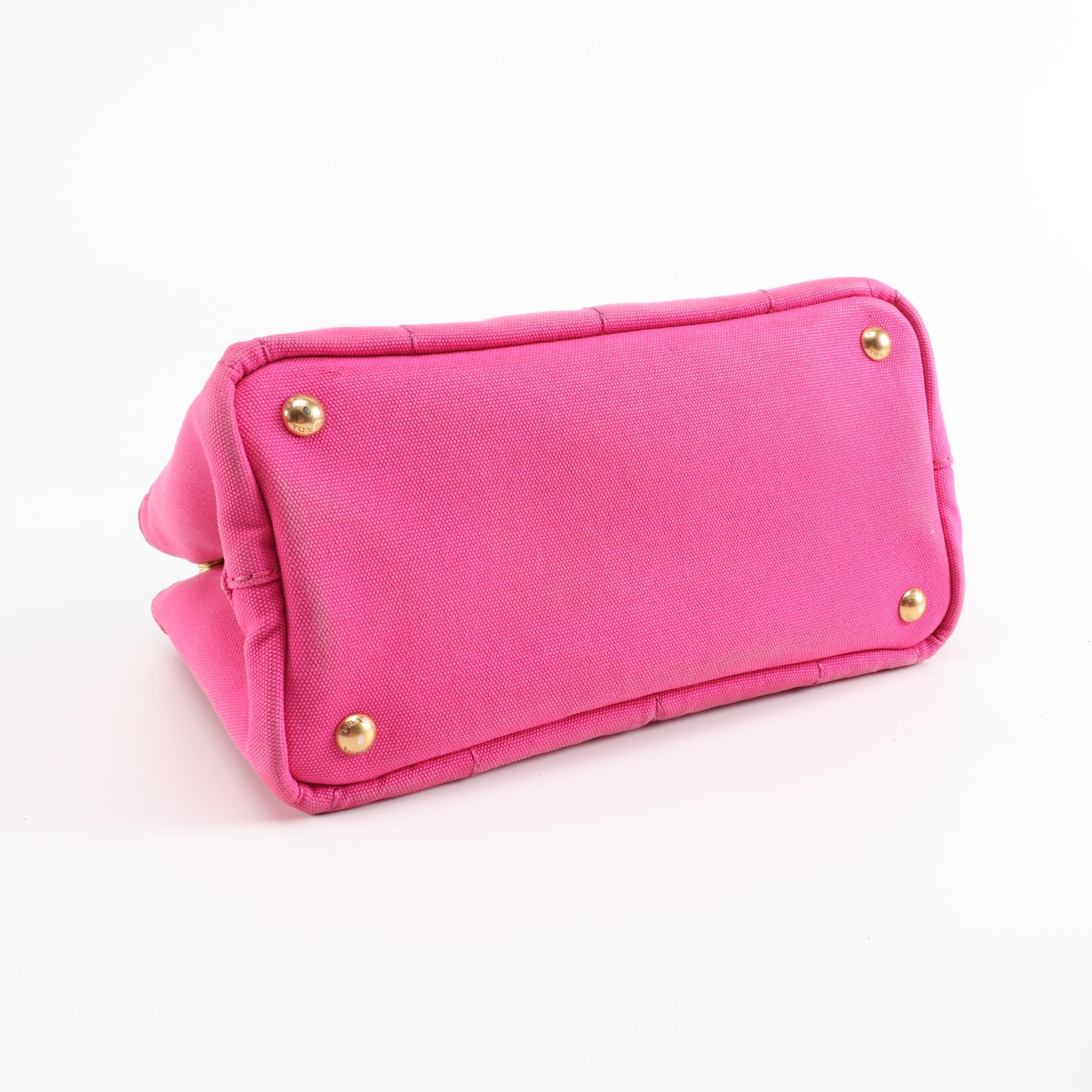 Prada Canapa Pink Canvas Large Logo Print Two-Way Tote