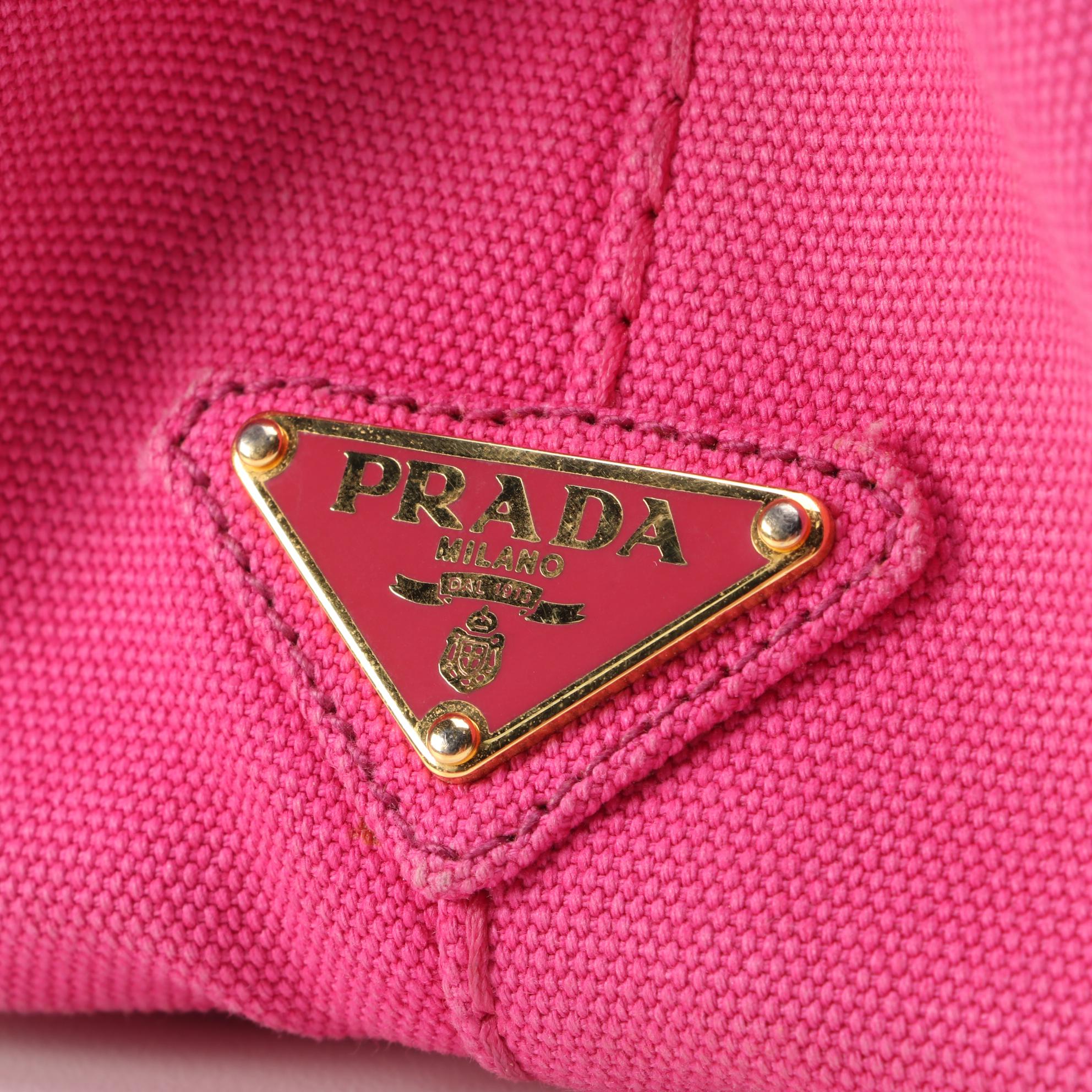 Prada Canapa Pink Canvas Large Logo Print Two-Way Tote