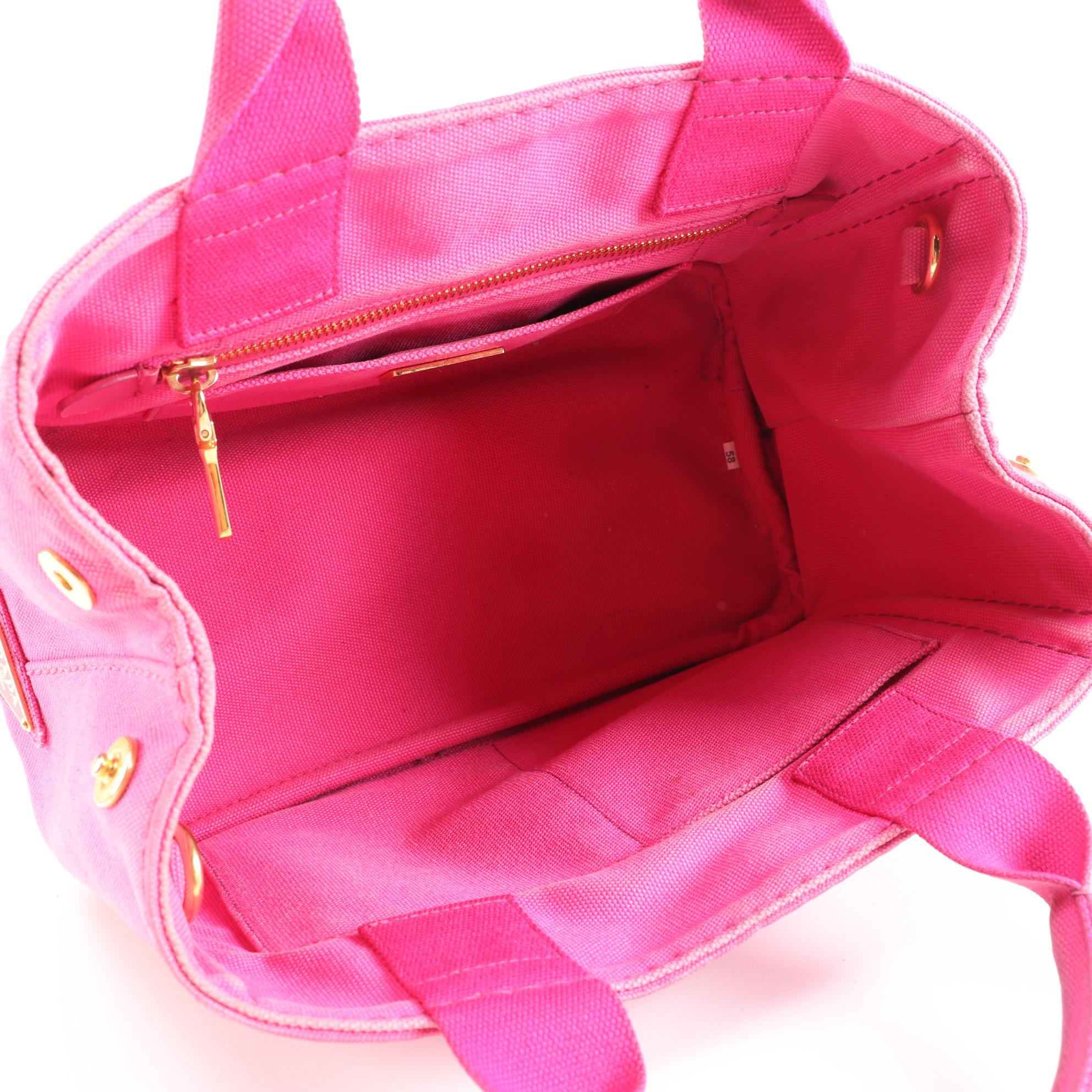 Prada Canapa Pink Canvas Large Logo Print Two-Way Tote