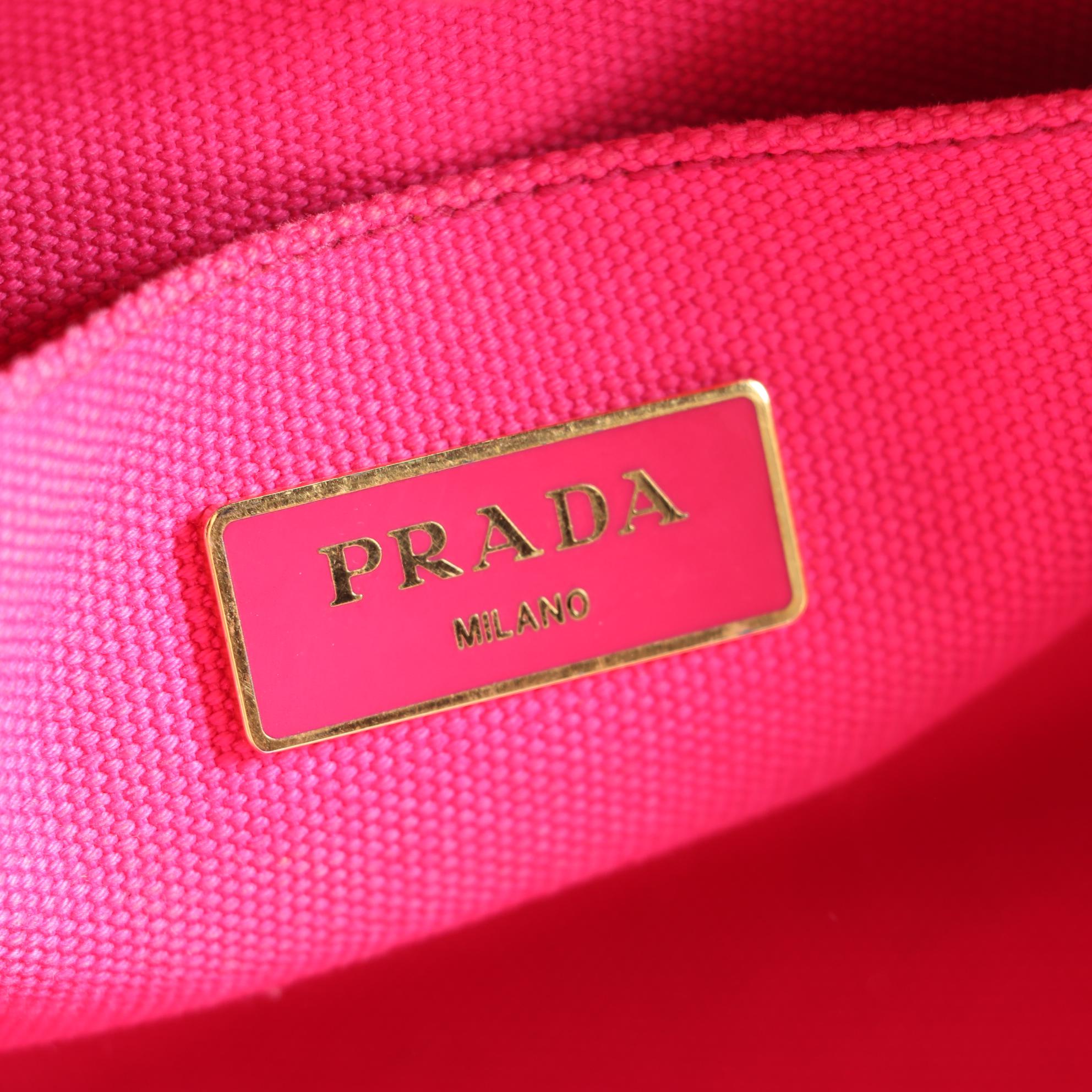 Prada Canapa Pink Canvas Large Logo Print Two-Way Tote