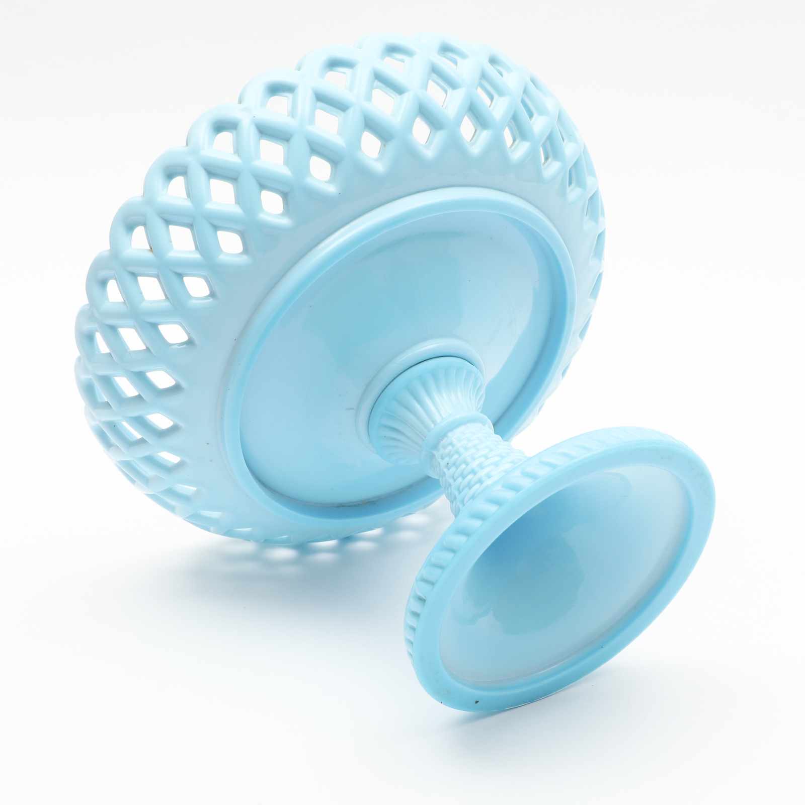 Challinor & Taylor Blue Milk Glass Pedestal Fruit Bowl, Early 20th Century