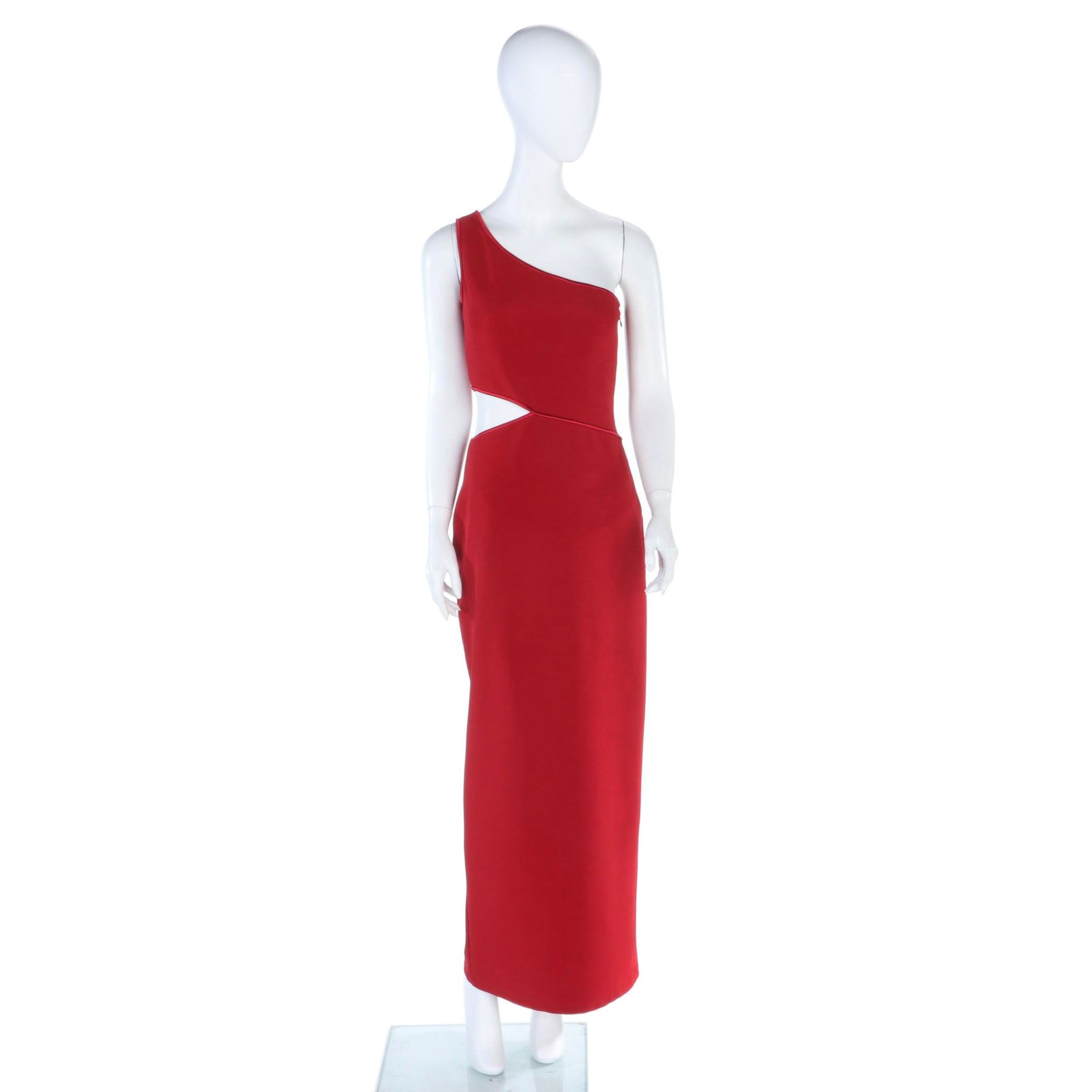 a.b.s Evening Collection Red One Shoulder Cut-Out Evening Dress