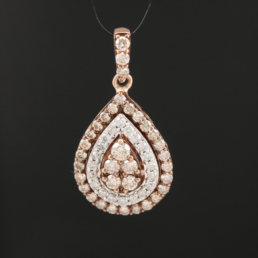 10K Rose Gold 1.22 CTW Diamond Teardrop Pendant