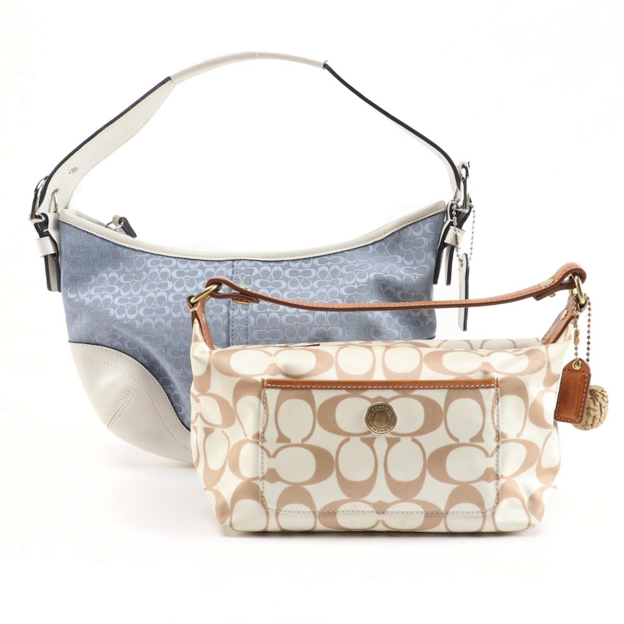 Coach Soho Small in Signature Canvas and Signature Sateen Bag with Leather Trim