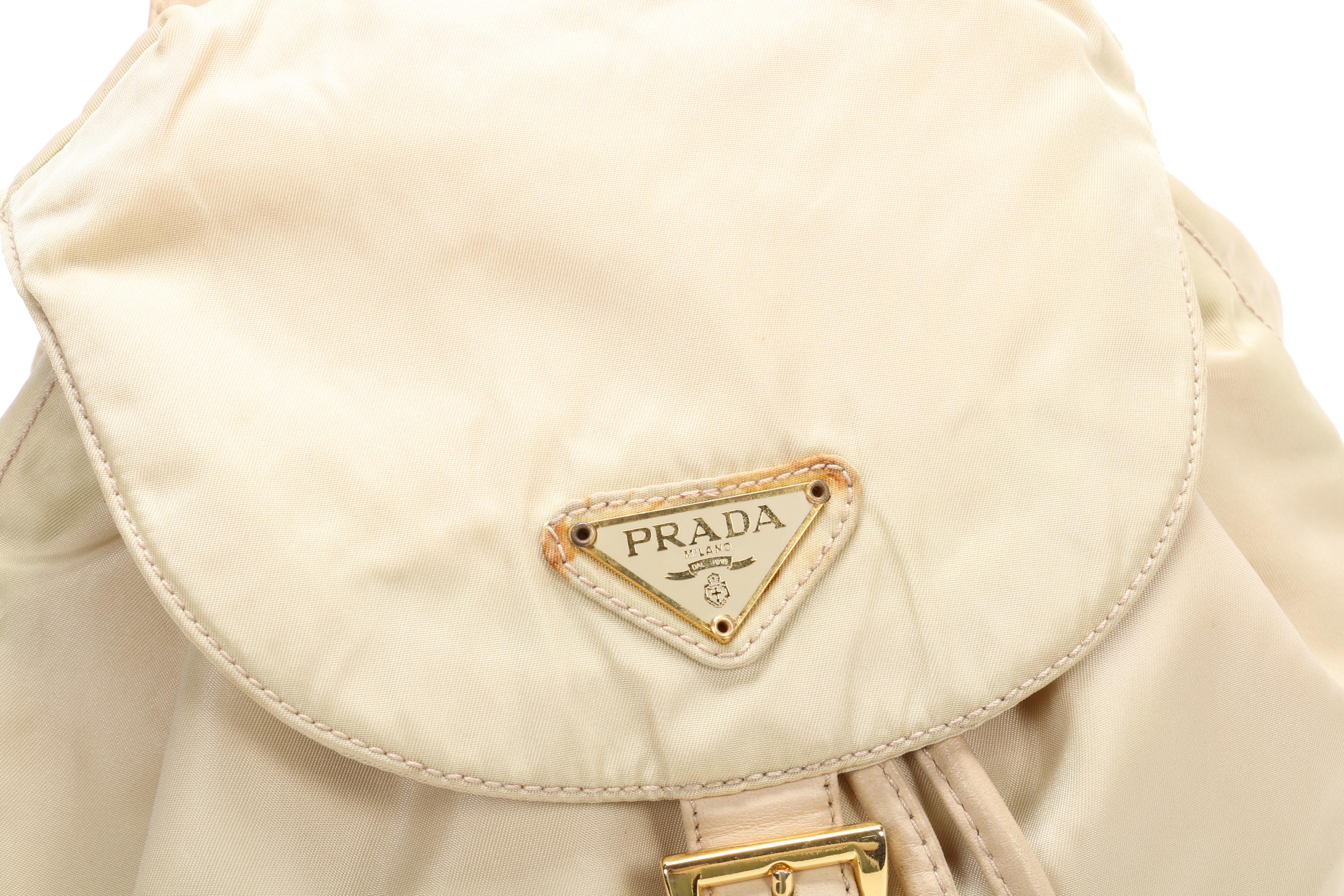 Prada Backpack Purse in Ivory Tessuto Nylon with Chain and Leather Straps