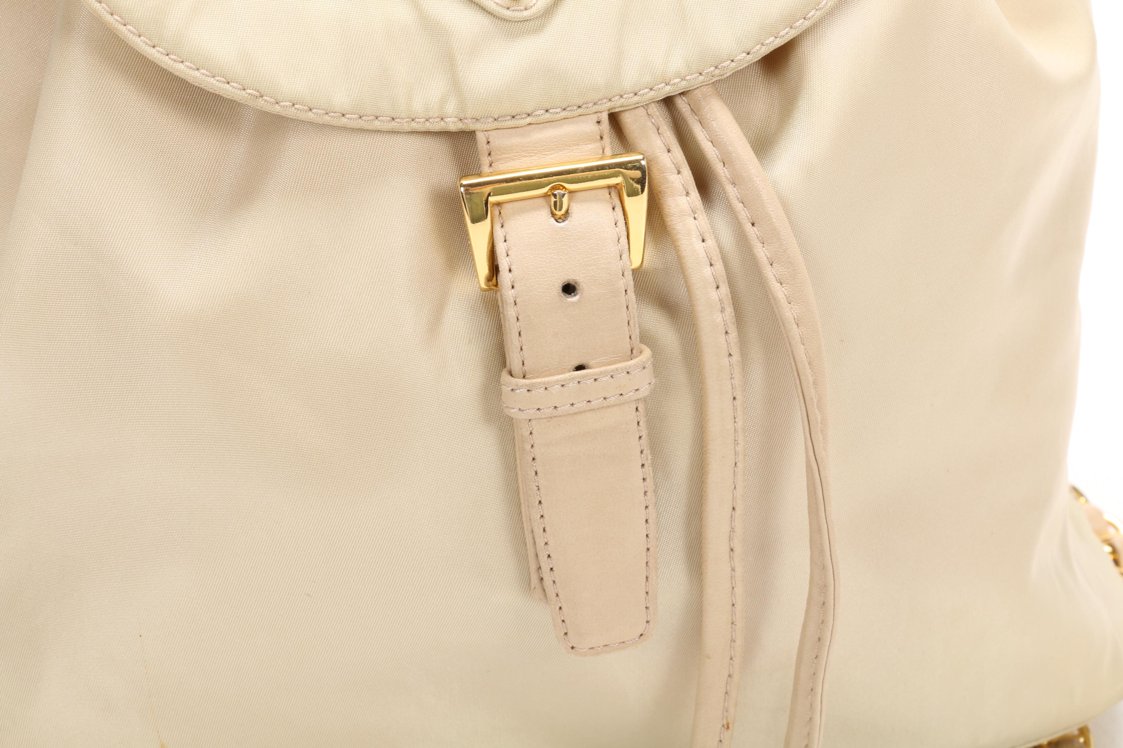 Prada Backpack Purse in Ivory Tessuto Nylon with Chain and Leather Straps