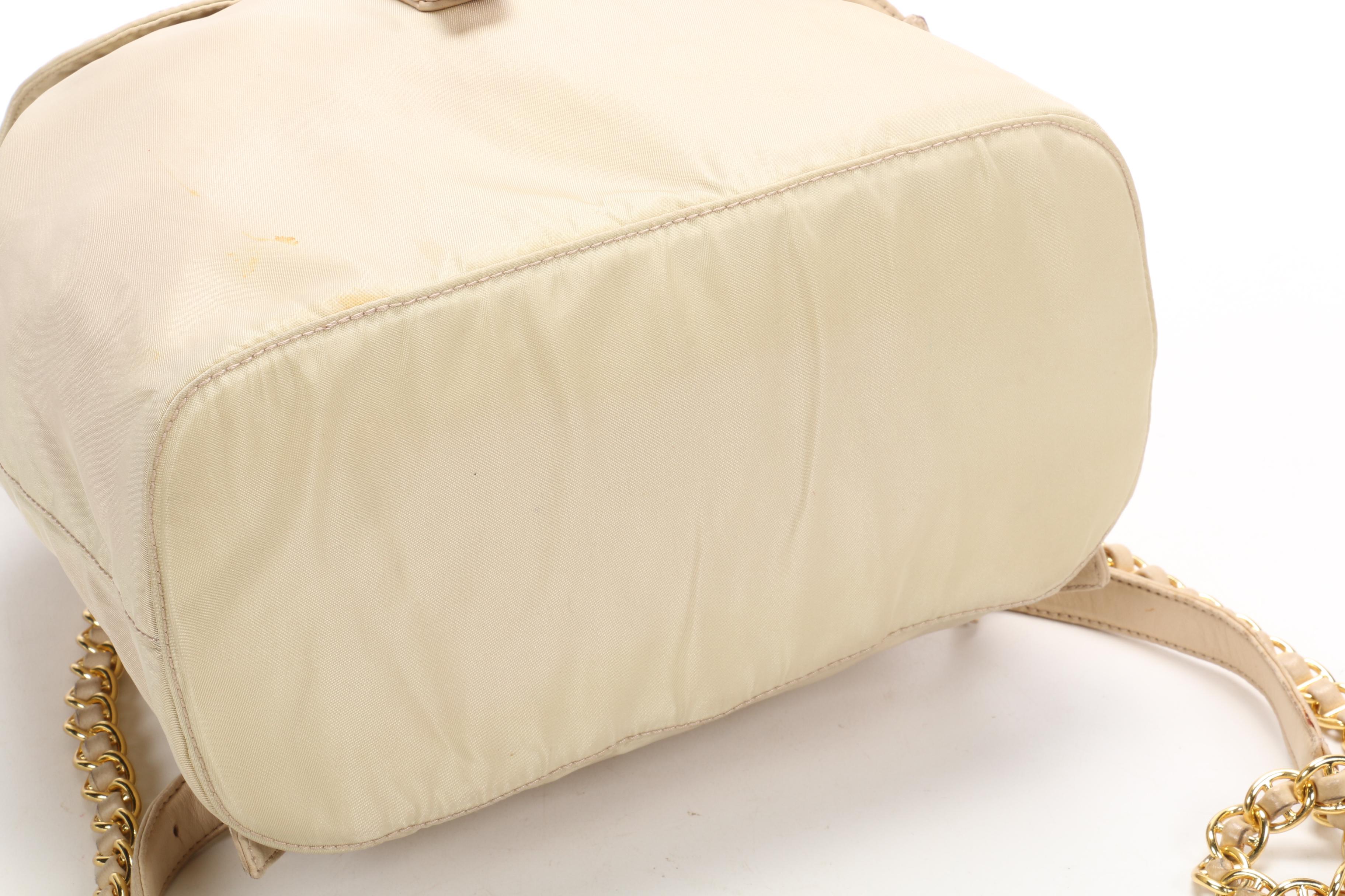 Prada Backpack Purse in Ivory Tessuto Nylon with Chain and Leather Straps