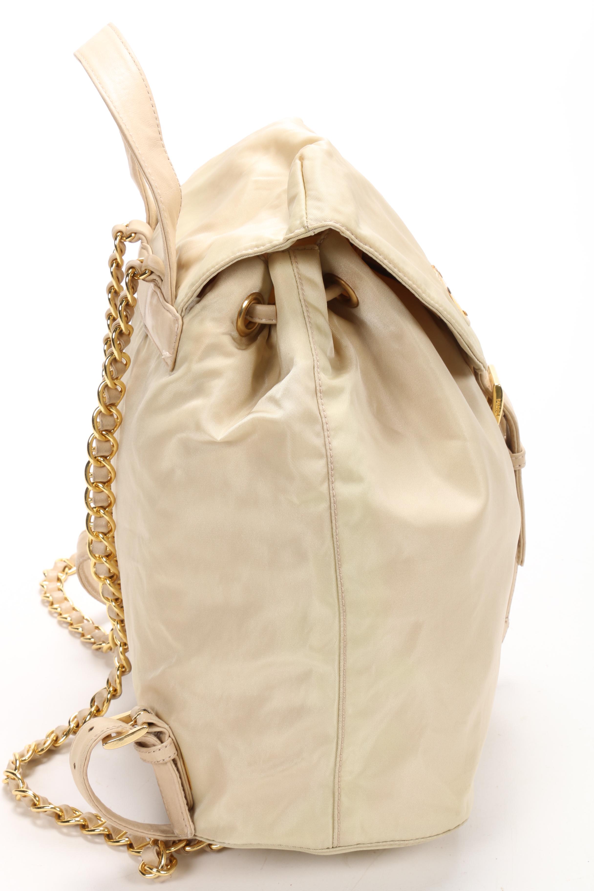 Prada Backpack Purse in Ivory Tessuto Nylon with Chain and Leather Straps