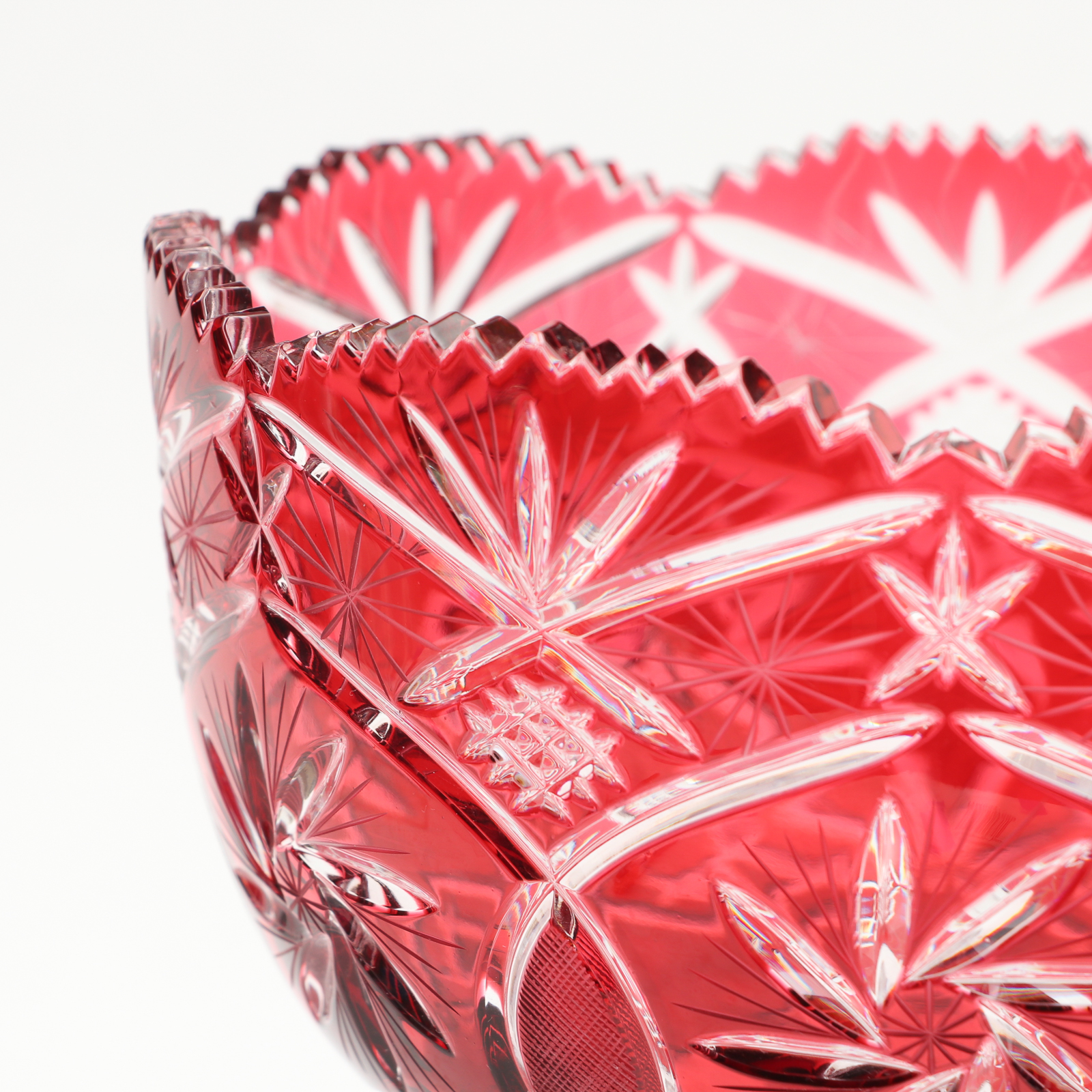 Bohemian Cranberry Cut to Clear Glass Pedestal Bowl