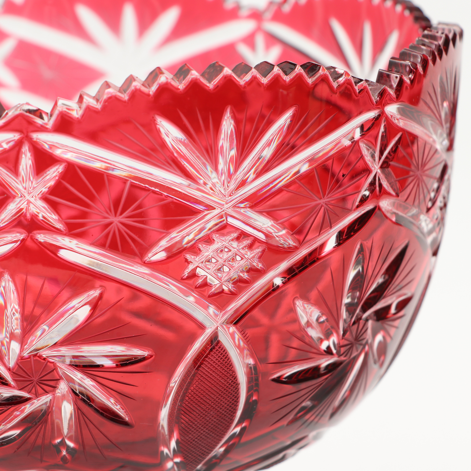 Bohemian Cranberry Cut to Clear Glass Pedestal Bowl