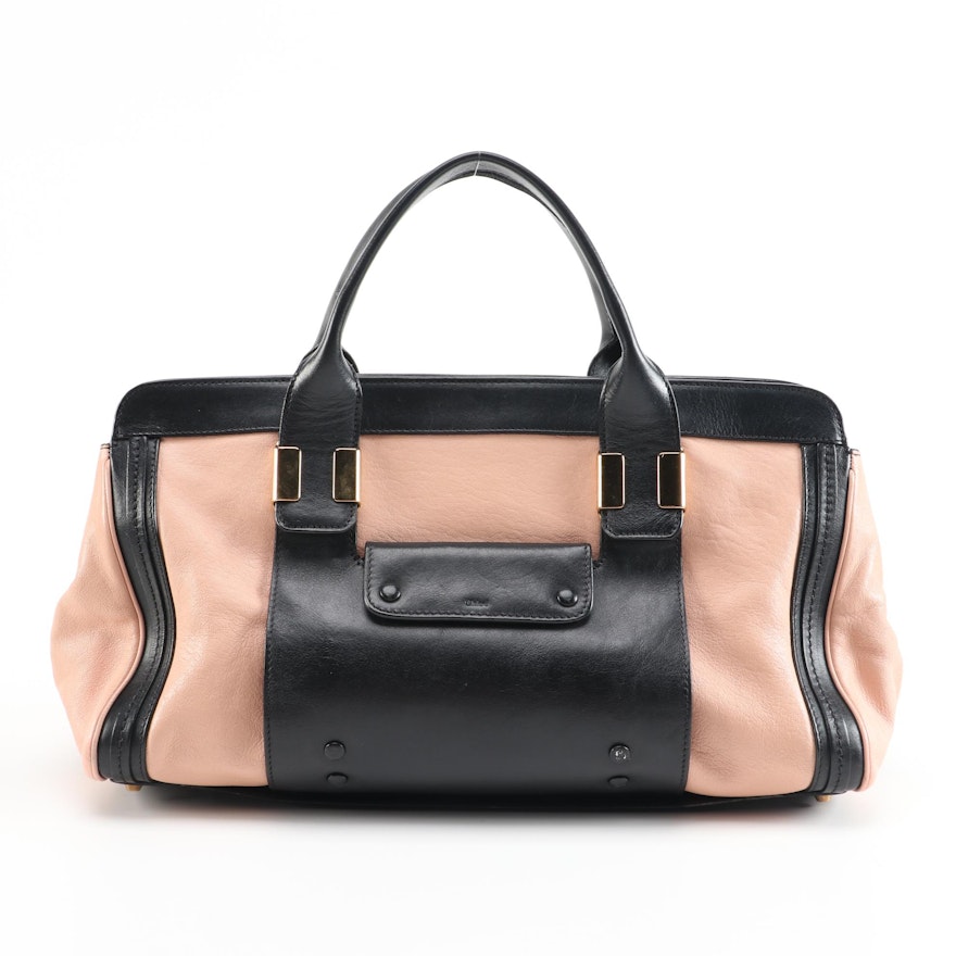 Chloé Alice Black and Pink Leather Two-Way Satchel