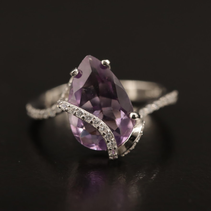 Sterling Silver Amethyst and Cubic Zirconia Ring