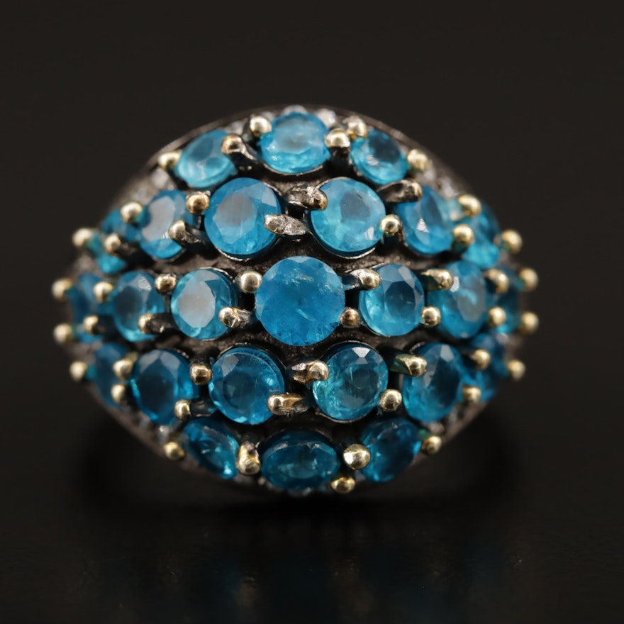 Sterling Silver Apatite and Cubic Zirconia Domed Cluster Ring