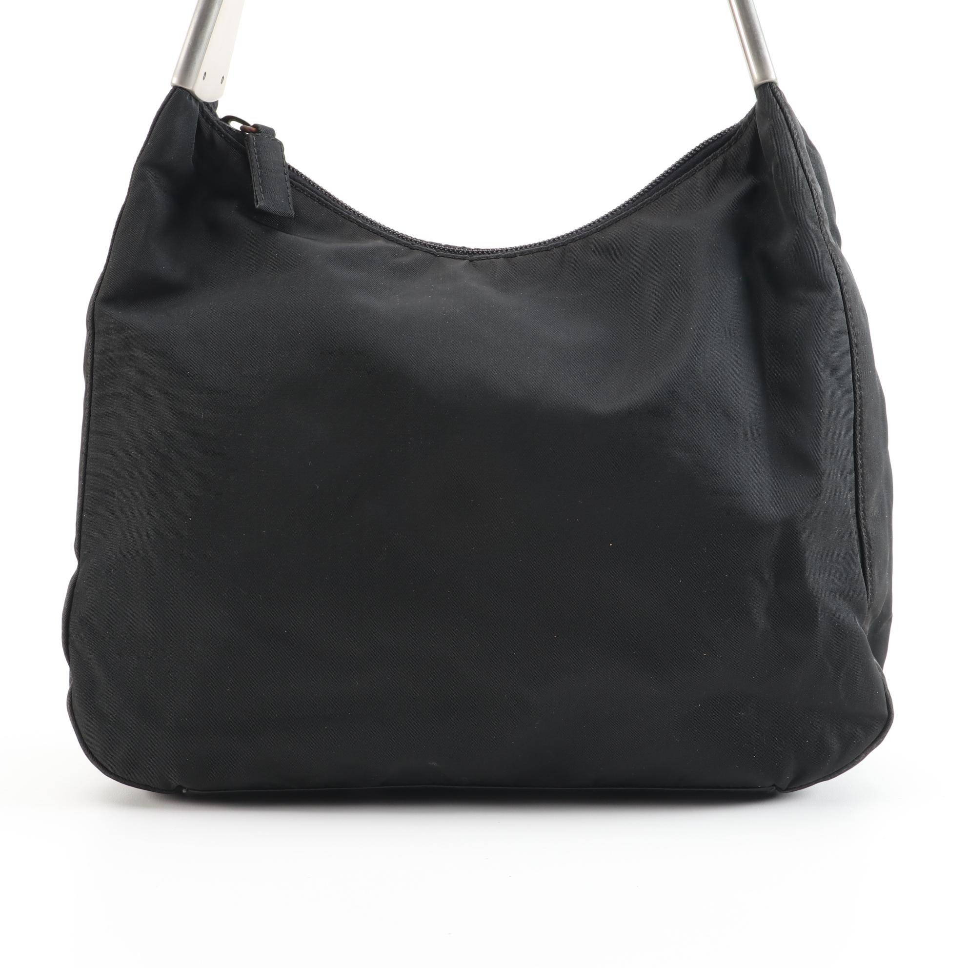 Prada Nero Tessuto Spazzol and Leather Shoulder Bag