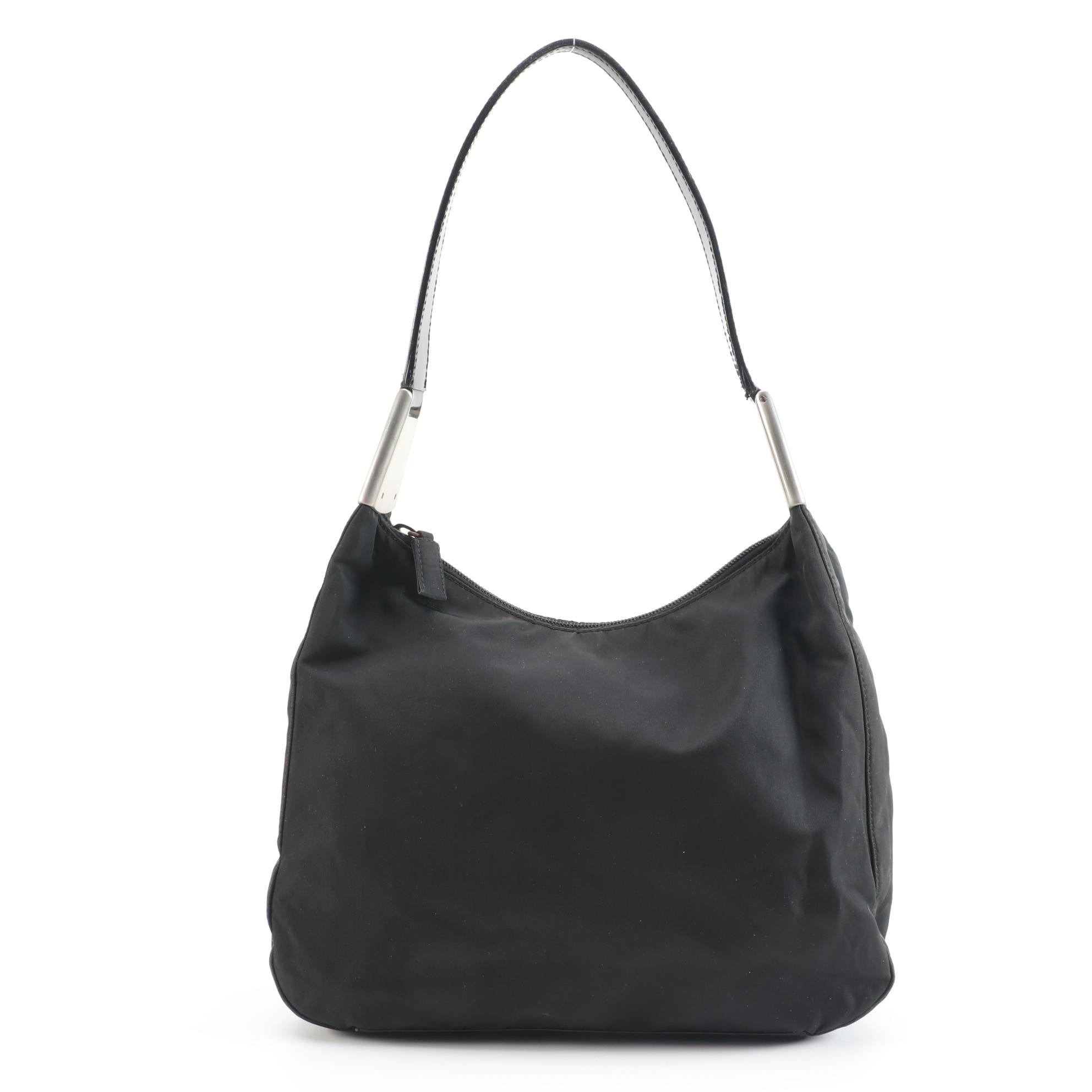Prada Nero Tessuto Spazzol and Leather Shoulder Bag