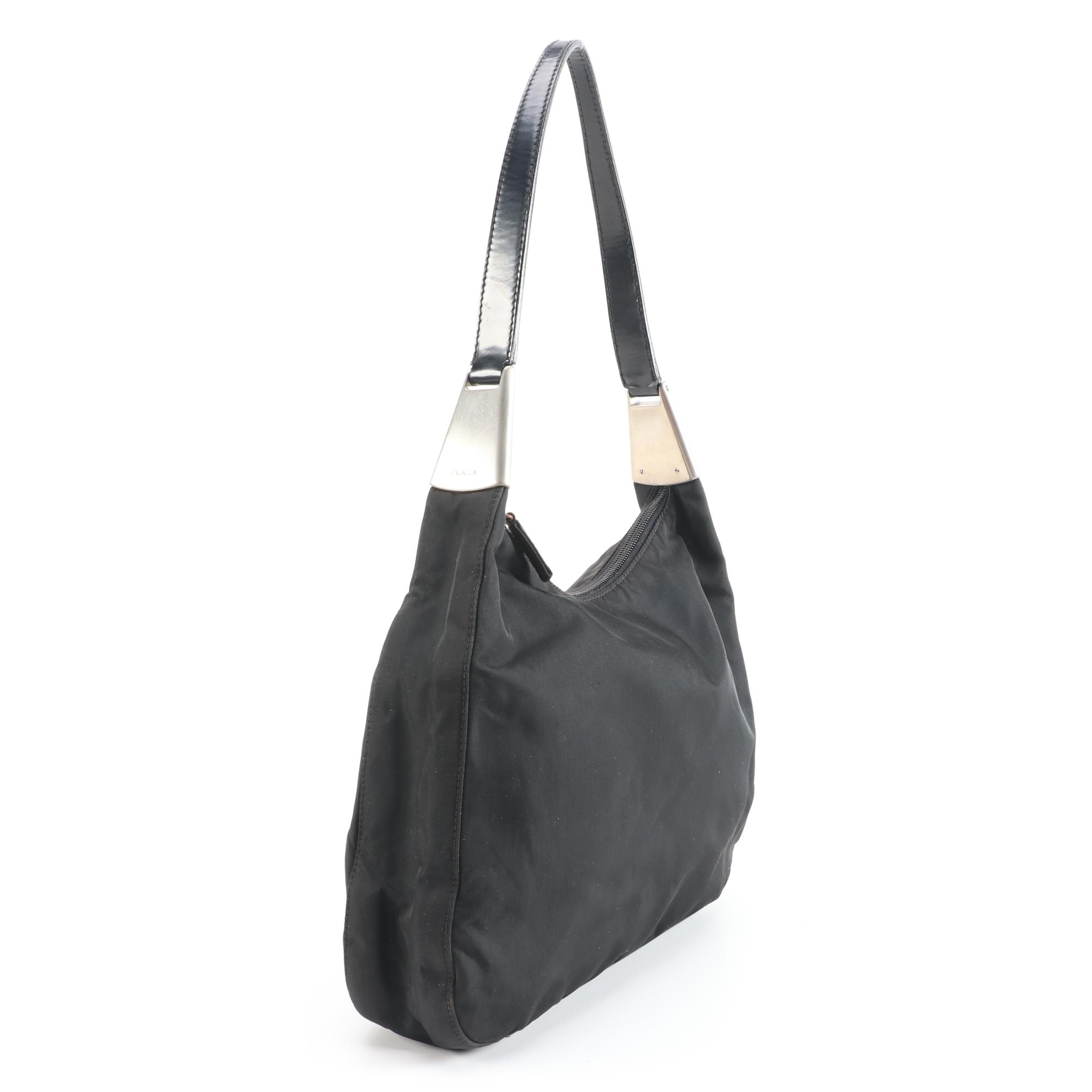 Prada Nero Tessuto Spazzol and Leather Shoulder Bag