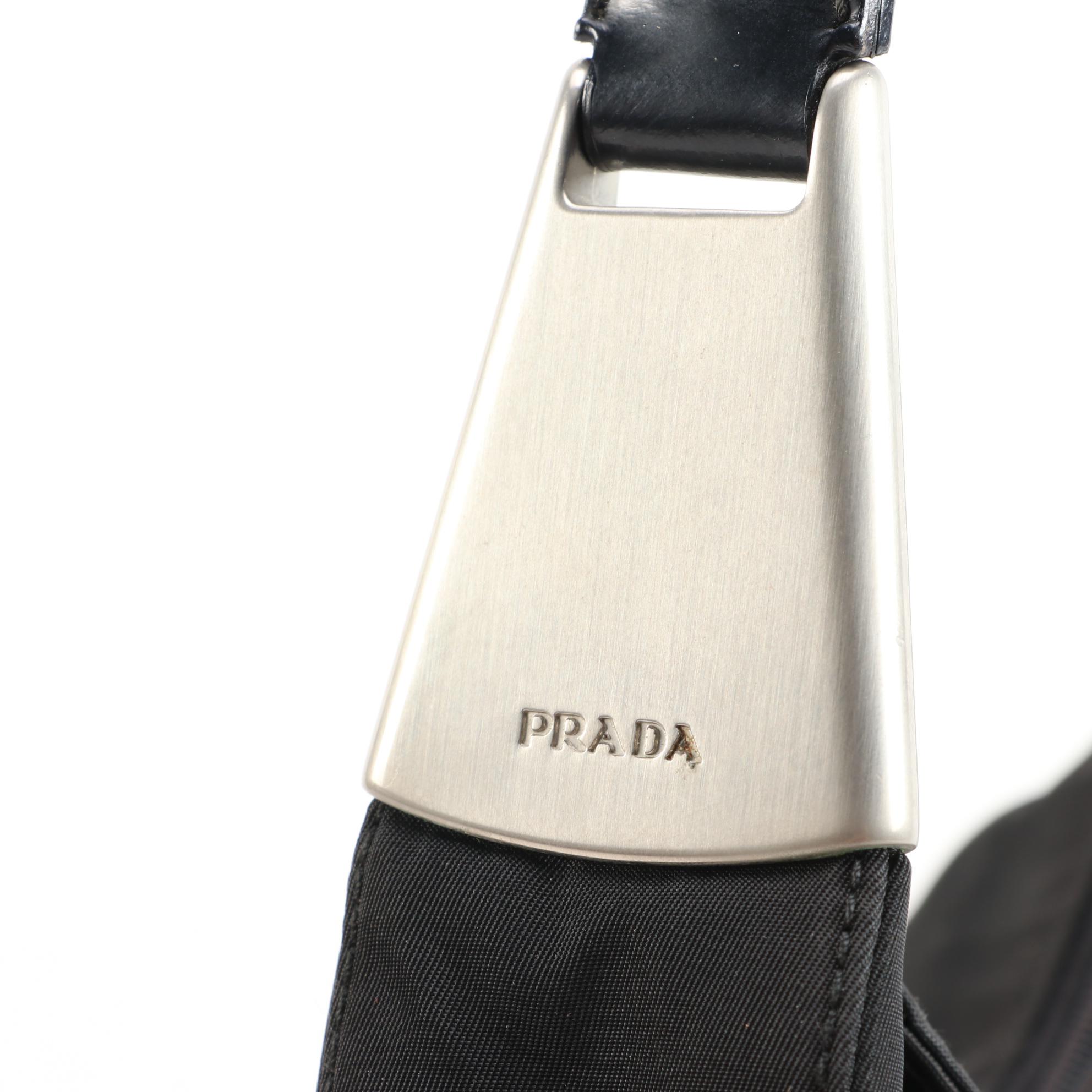 Prada Nero Tessuto Spazzol and Leather Shoulder Bag