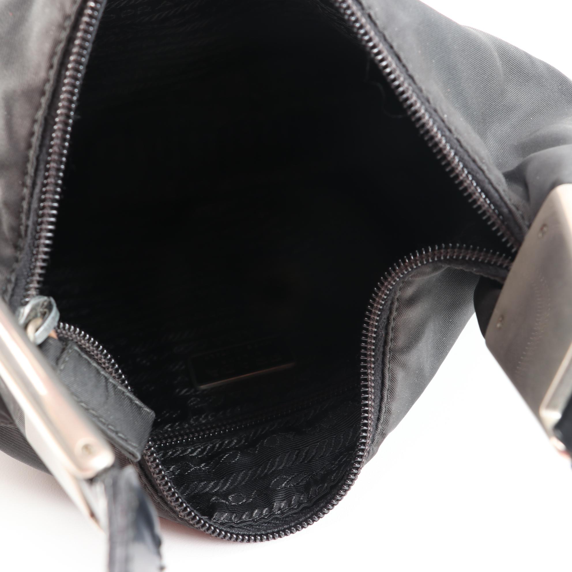 Prada Nero Tessuto Spazzol and Leather Shoulder Bag