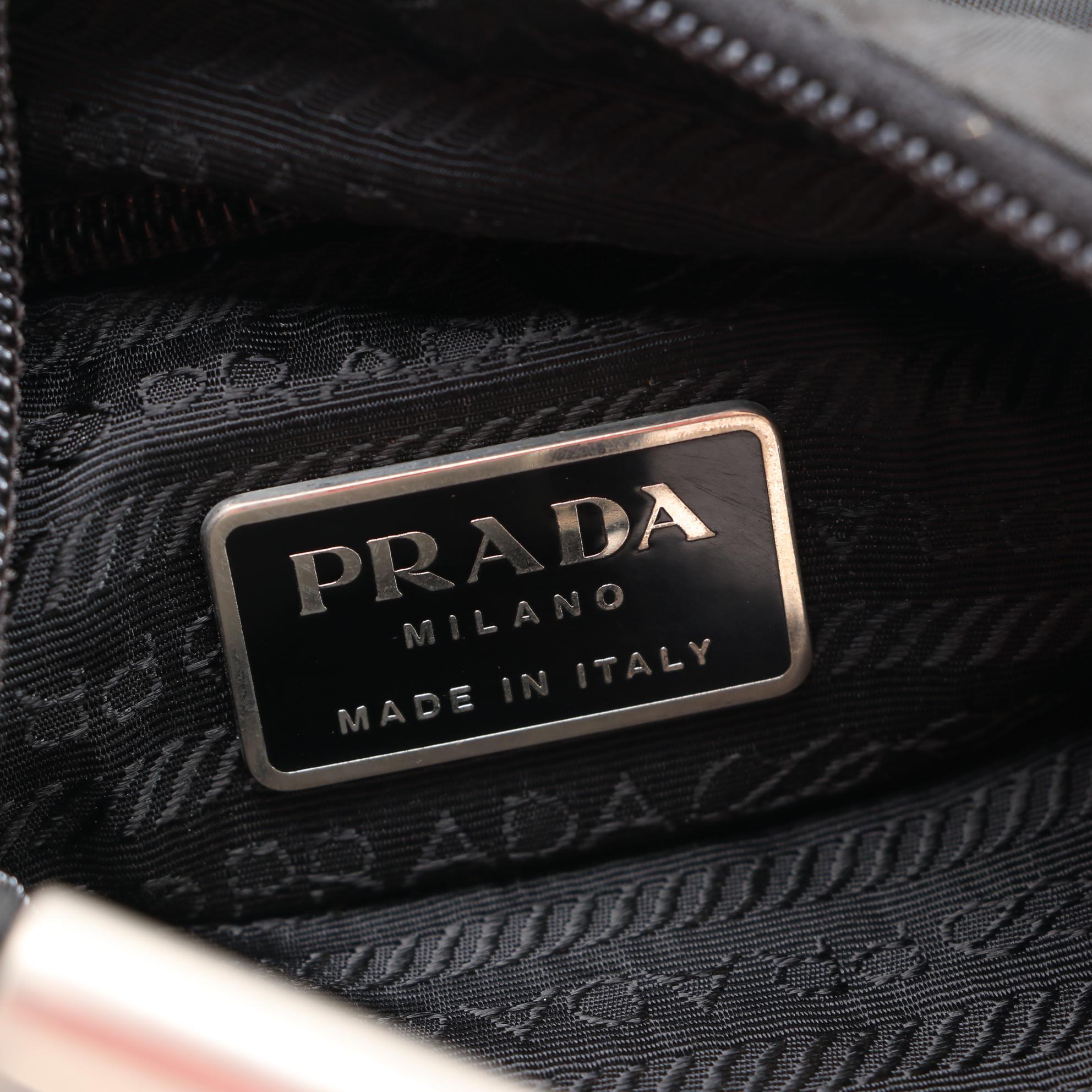 Prada Nero Tessuto Spazzol and Leather Shoulder Bag