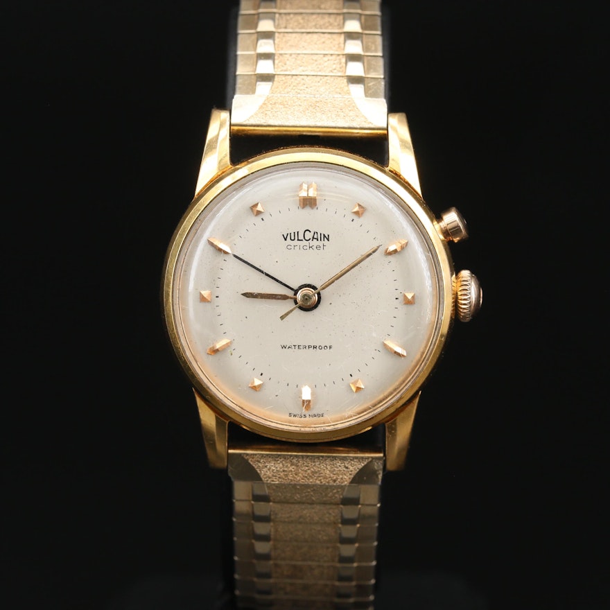 Swiss Vulcain "Cricket" Alarm Stainless Steel and Gold Plate Wristwatch