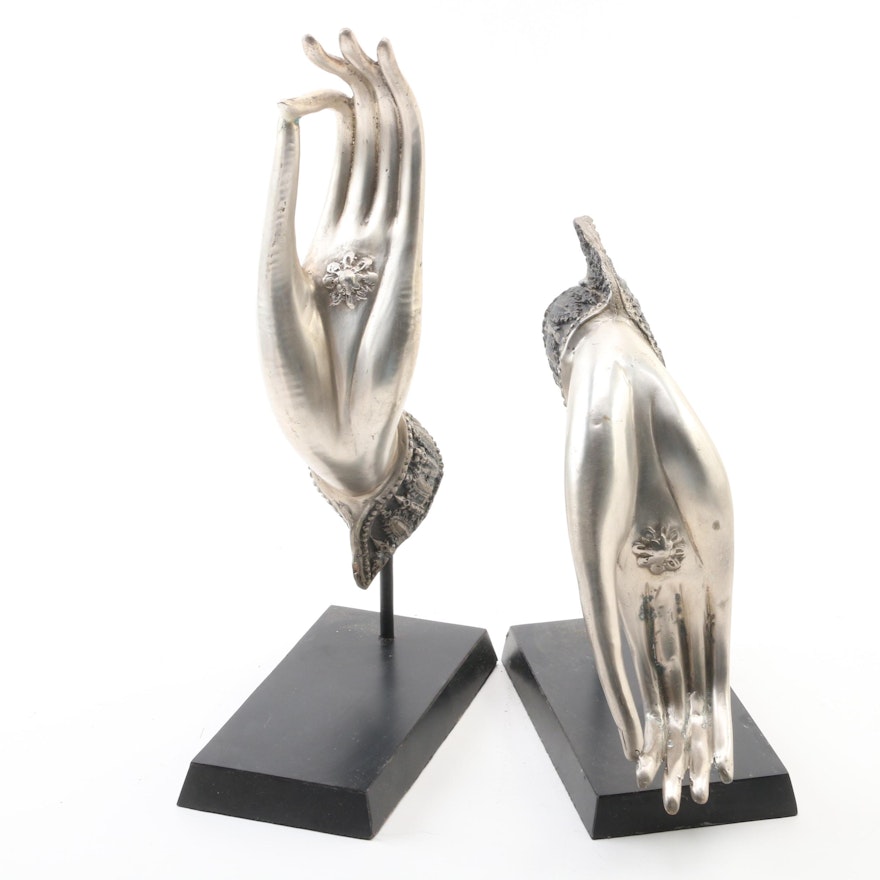 Thai Silver Tone Metal Hands of Buddha in Vitarka Mudra