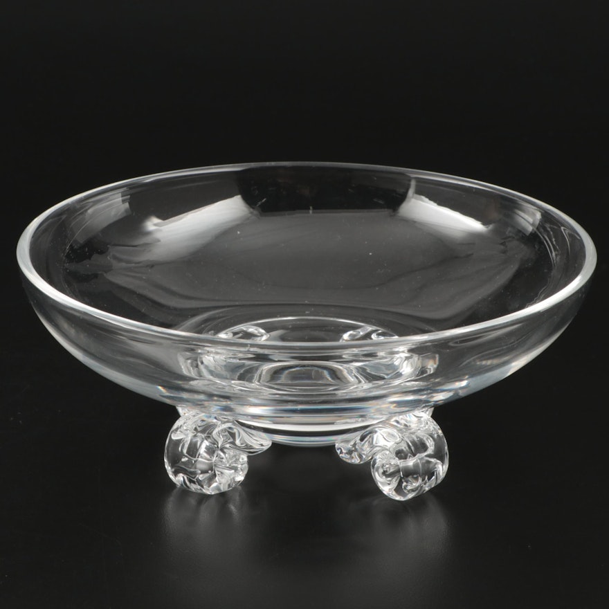 Steuben Crystal Scroll-Footed Low Bowl, Mid-20th Century