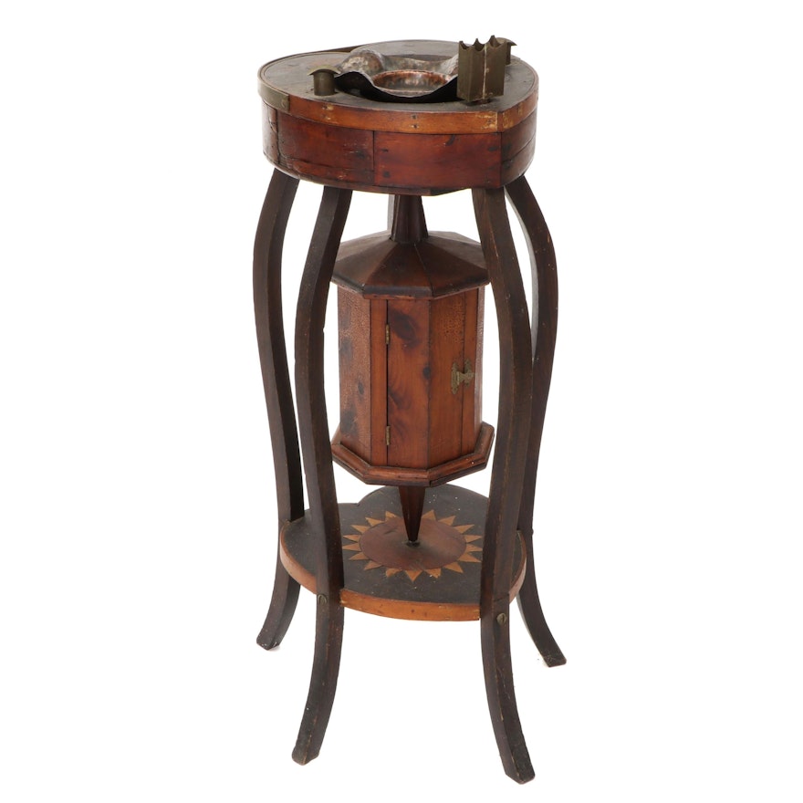 Folk Art Wood and Hammered Copper Smoking Stand, Early 20th Century