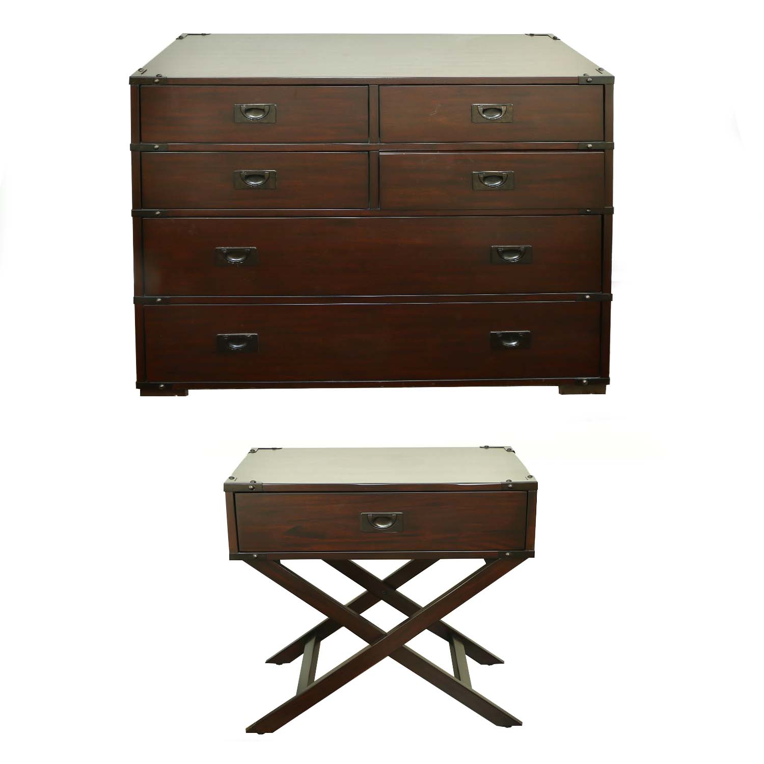 Pottery Barn "Devon" Campaign Style Wood Dresser and Nightstand