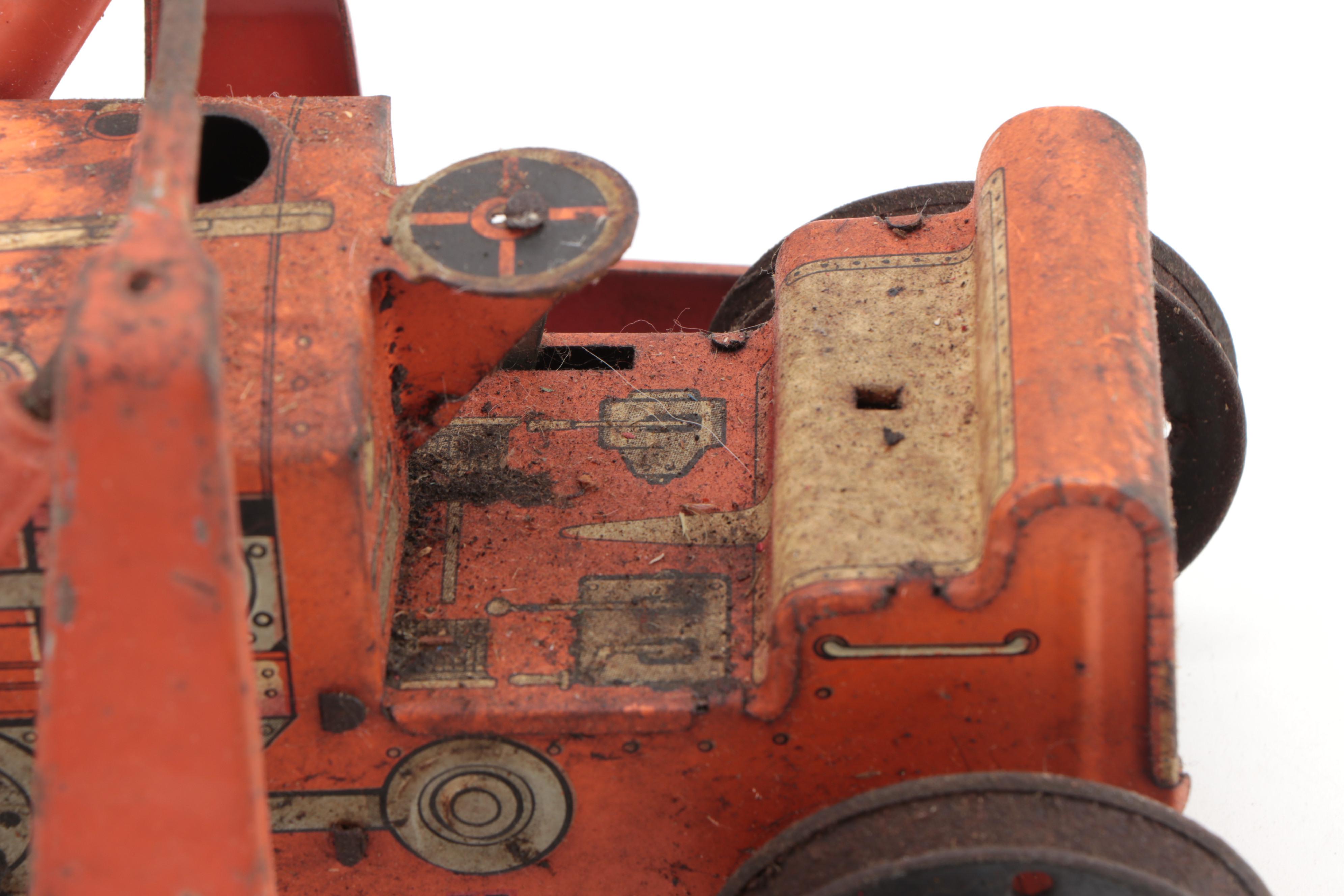 Marx Heavy Duty Caterpillar Bulldog Windup Tractor with Road Scraper, 1942