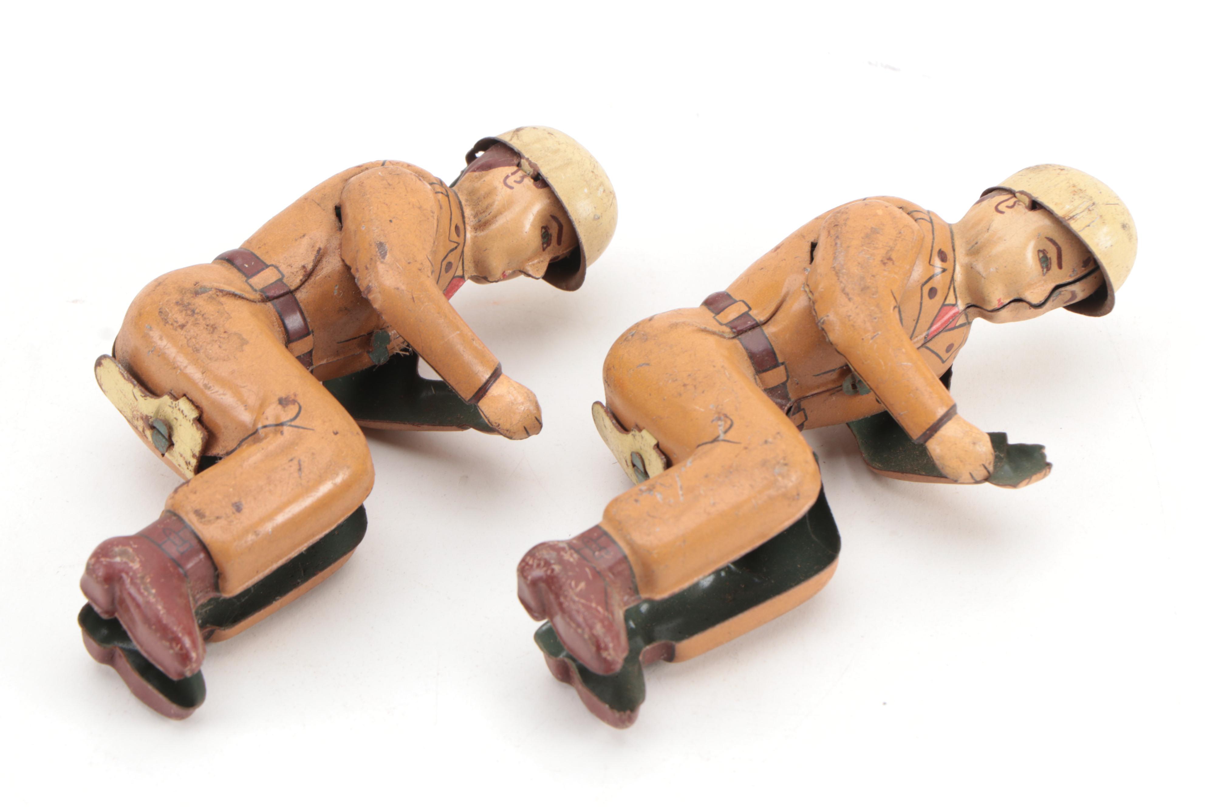 Marx Heavy Duty Caterpillar Bulldog Windup Tractor with Road Scraper, 1942