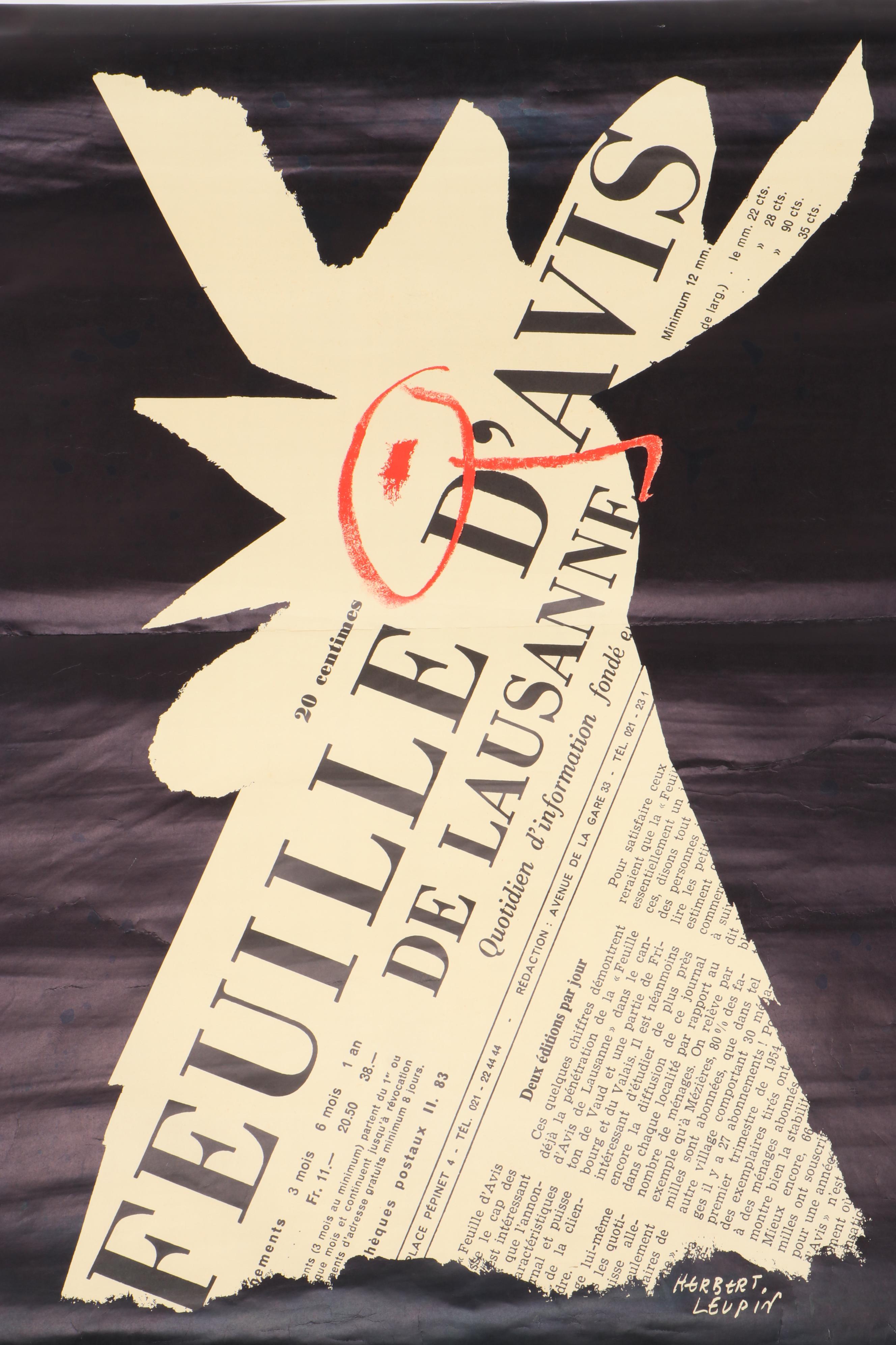 Vintage Poster after Herbert Leupin "Feuille D'Avis De Lausanne", 1958