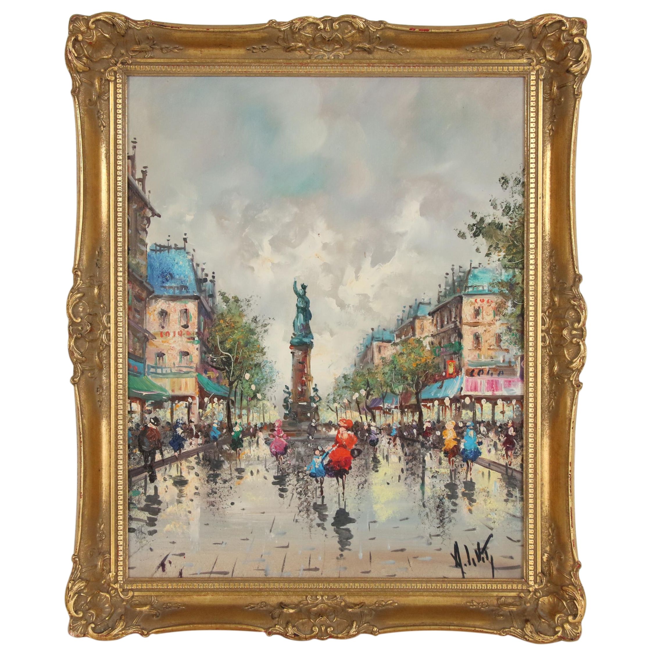 Andrea de Viti Parisian Street Scene Oil Painting
