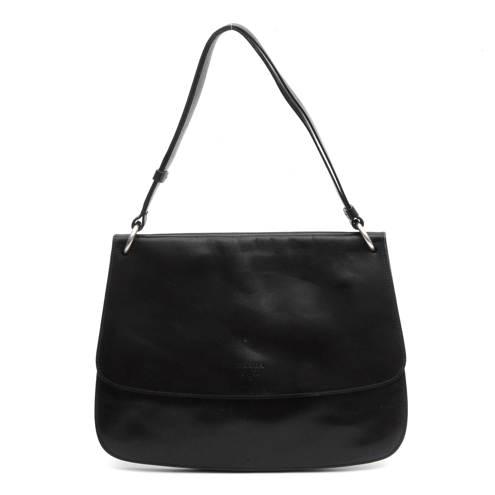 Prada Black Leather Flap Front Handbag