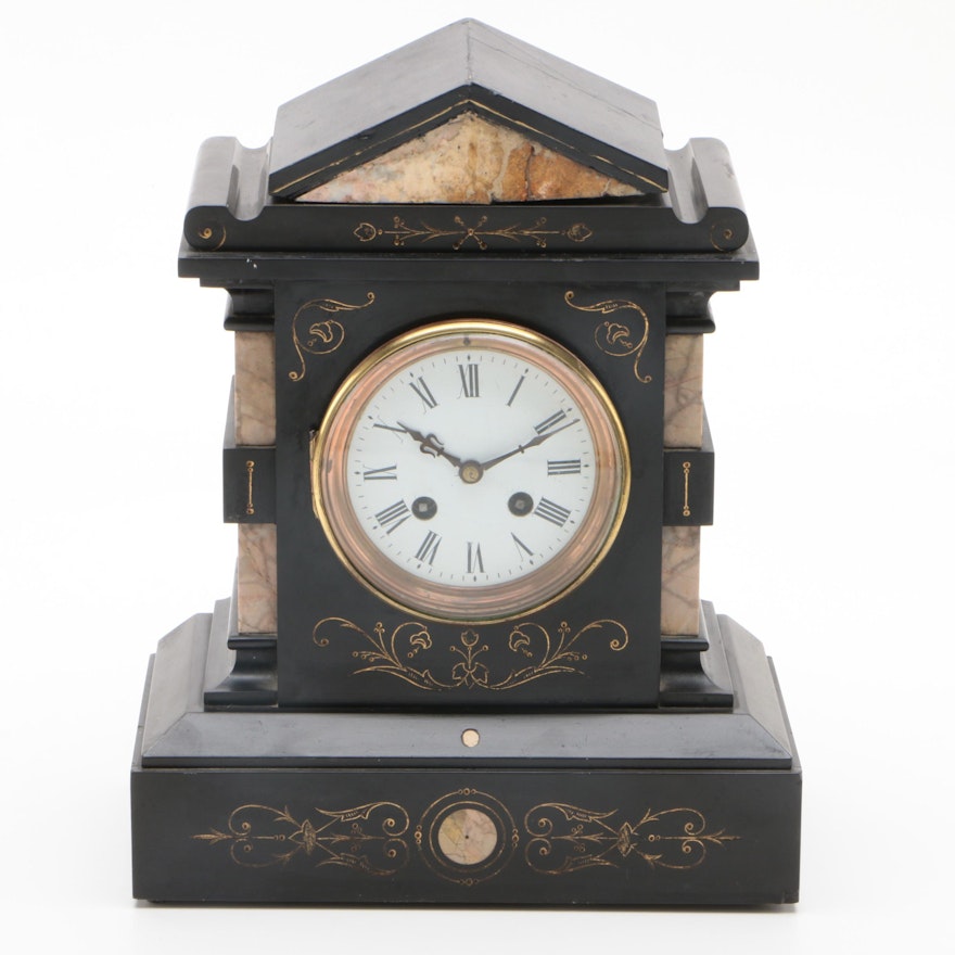 Japy Frères Slate and Marble Mantel Clock, Late 19th Century