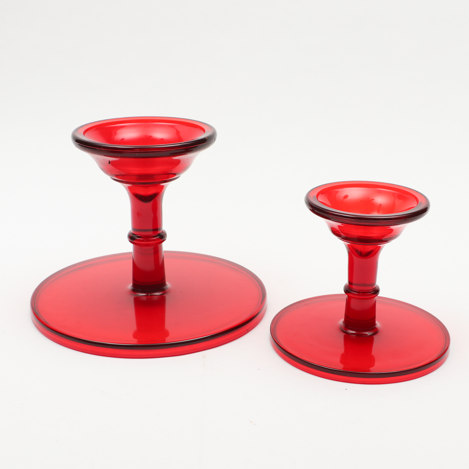 Cranberry Glass Pedestal Dishes and Covered Butter Dish