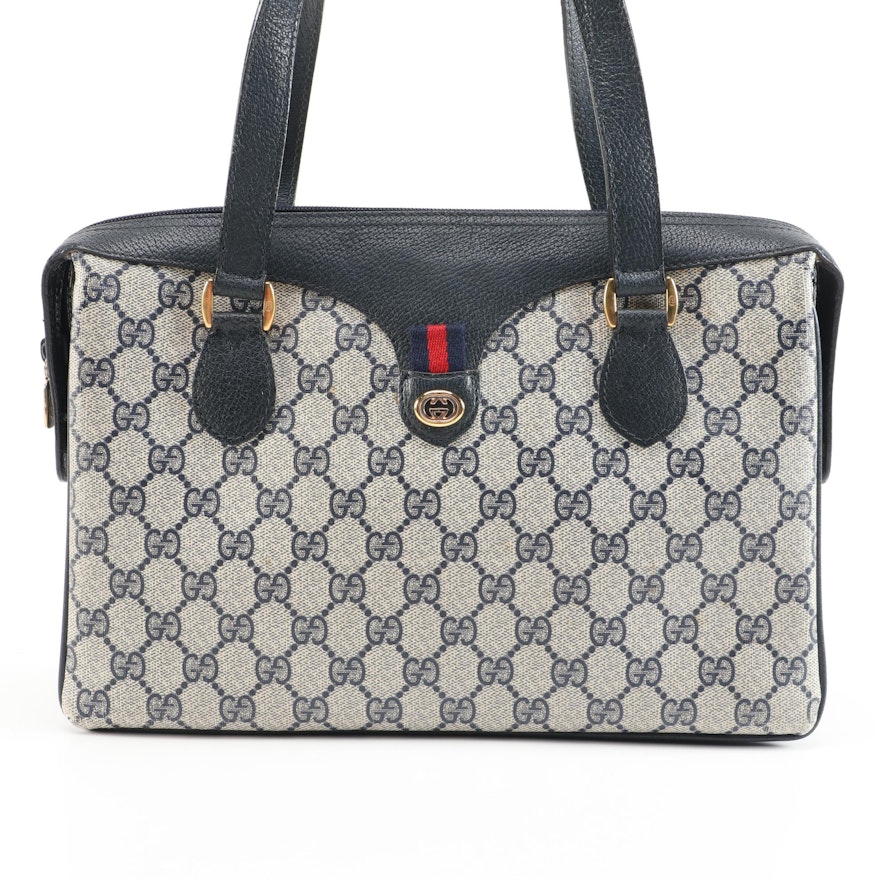 Gucci Accessory Collection GG Supreme Coated Canvas and Navy Leather Handbag