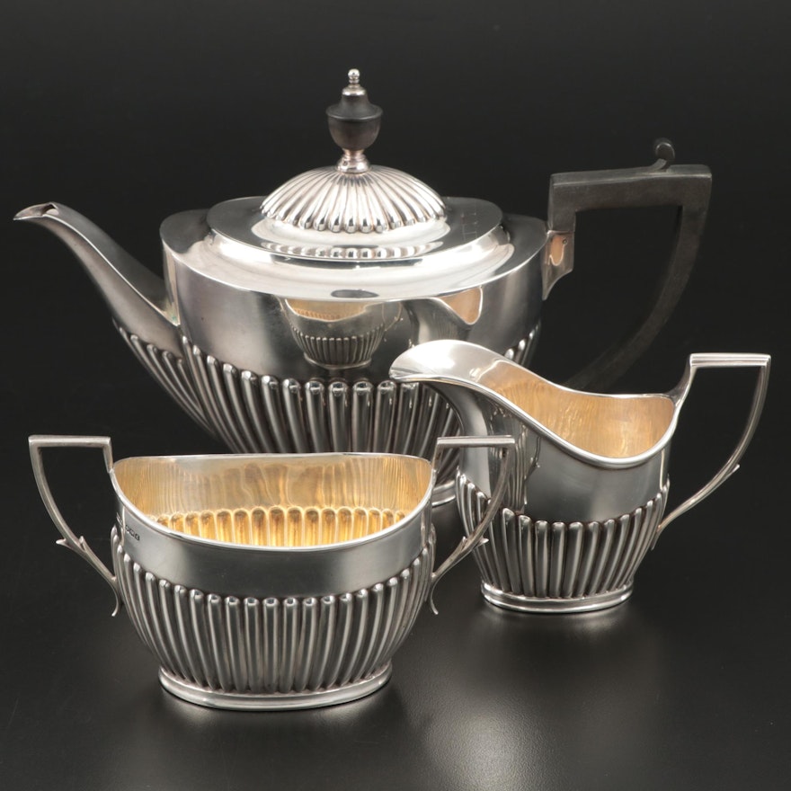 English Queen Anne Style Sterling Silver Tea Set, Late 19th/Early 20th Century