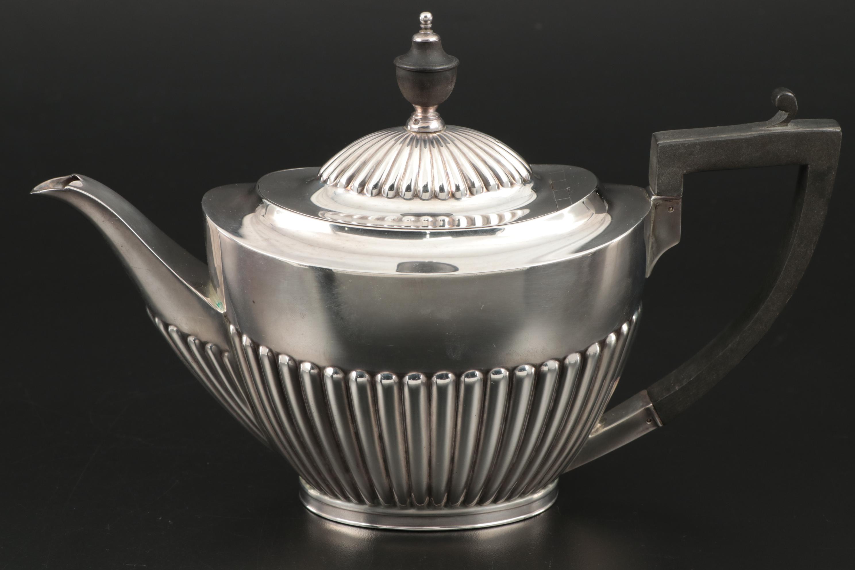 English Queen Anne Style Sterling Silver Tea Set, Late 19th/Early 20th Century