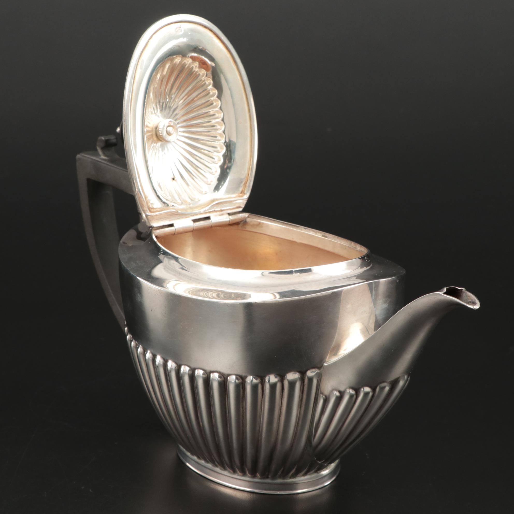English Queen Anne Style Sterling Silver Tea Set, Late 19th/Early 20th Century