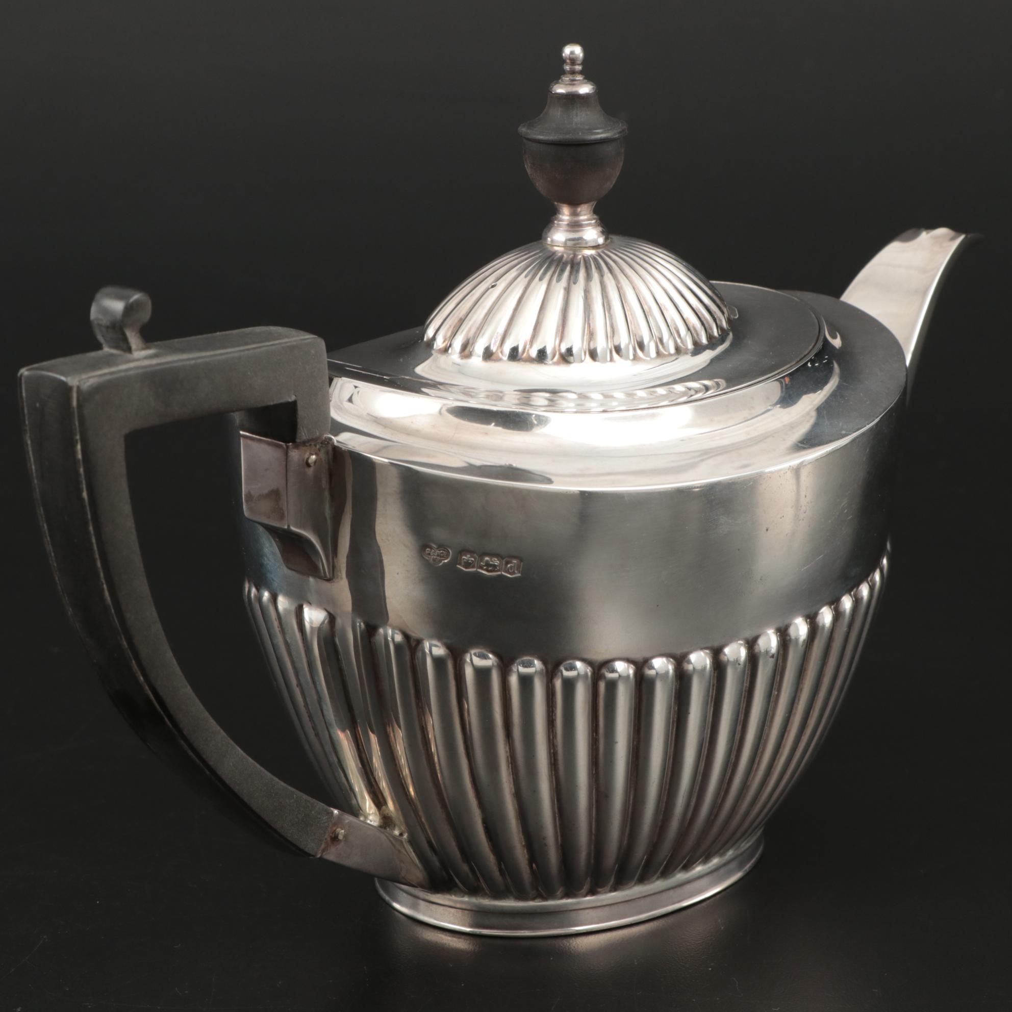 English Queen Anne Style Sterling Silver Tea Set, Late 19th/Early 20th Century
