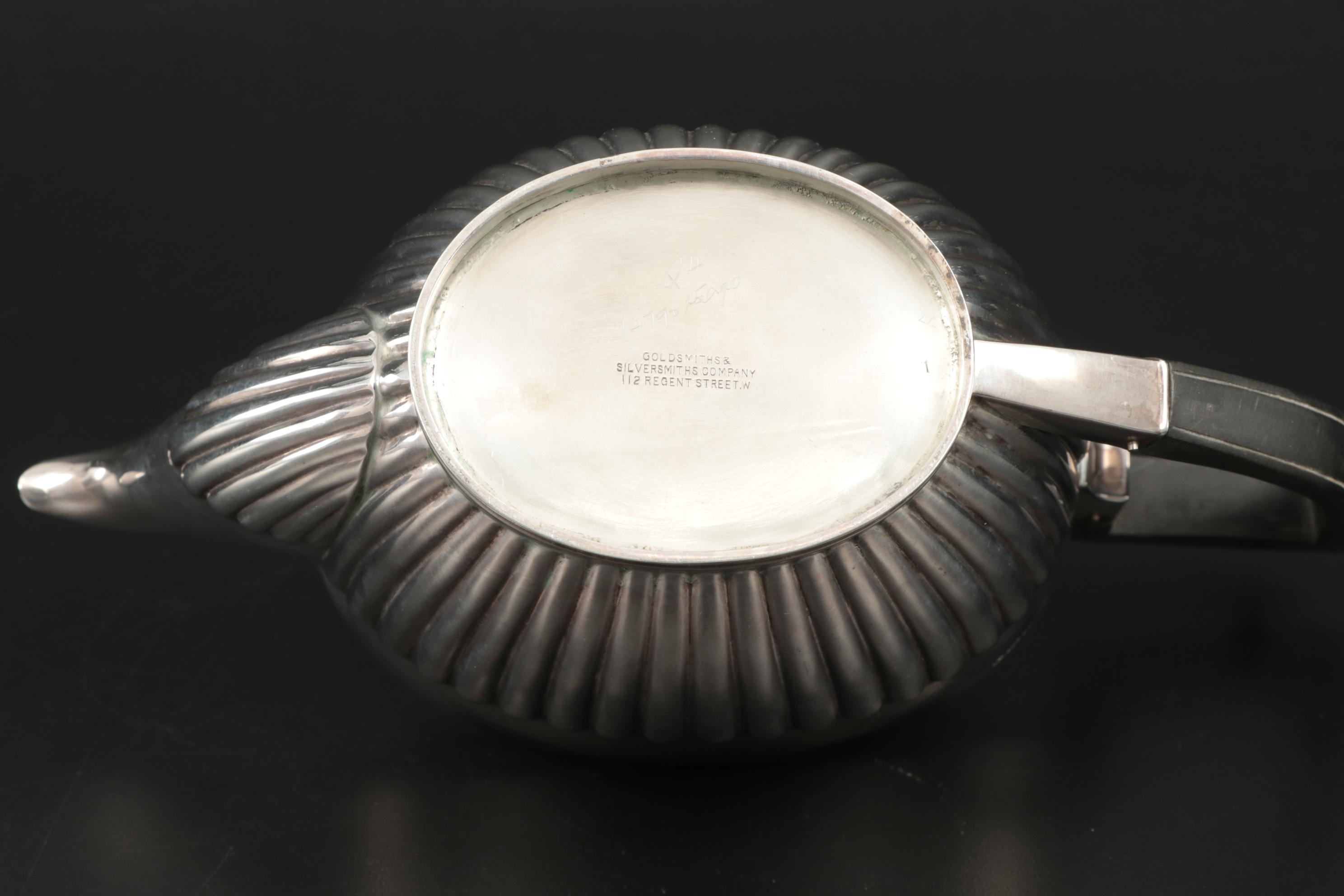 English Queen Anne Style Sterling Silver Tea Set, Late 19th/Early 20th Century