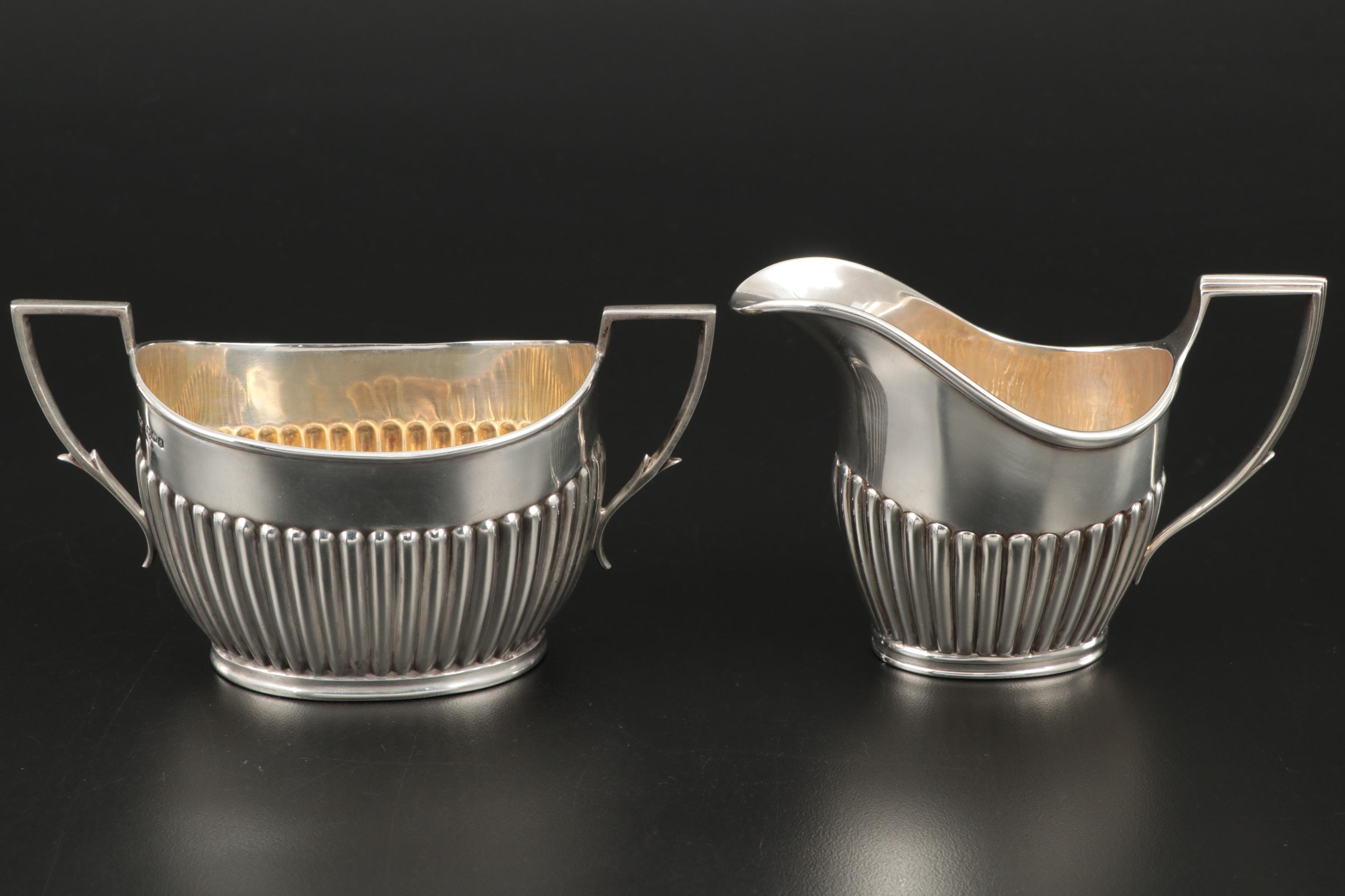 English Queen Anne Style Sterling Silver Tea Set, Late 19th/Early 20th Century